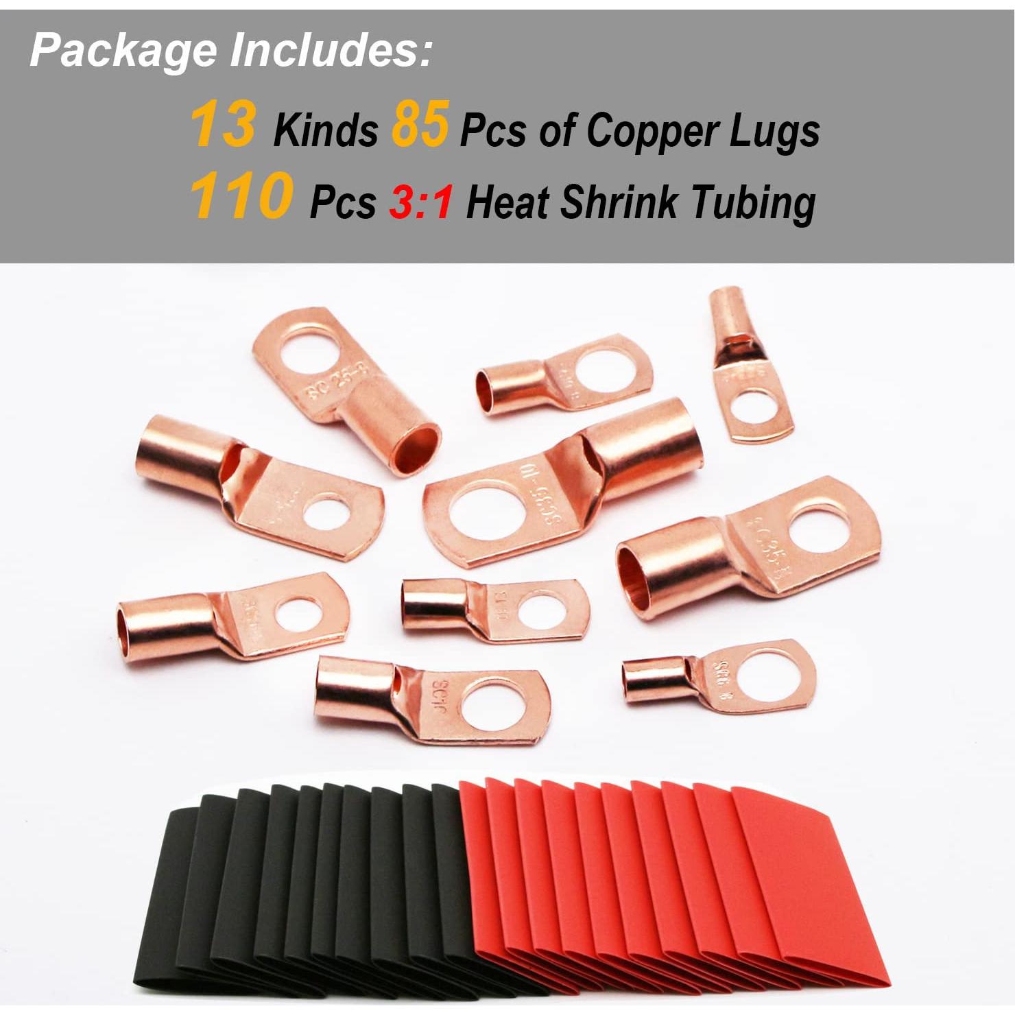 Kit de Terminales de Cobre TKDMR 195 Pcs con Termocontracción