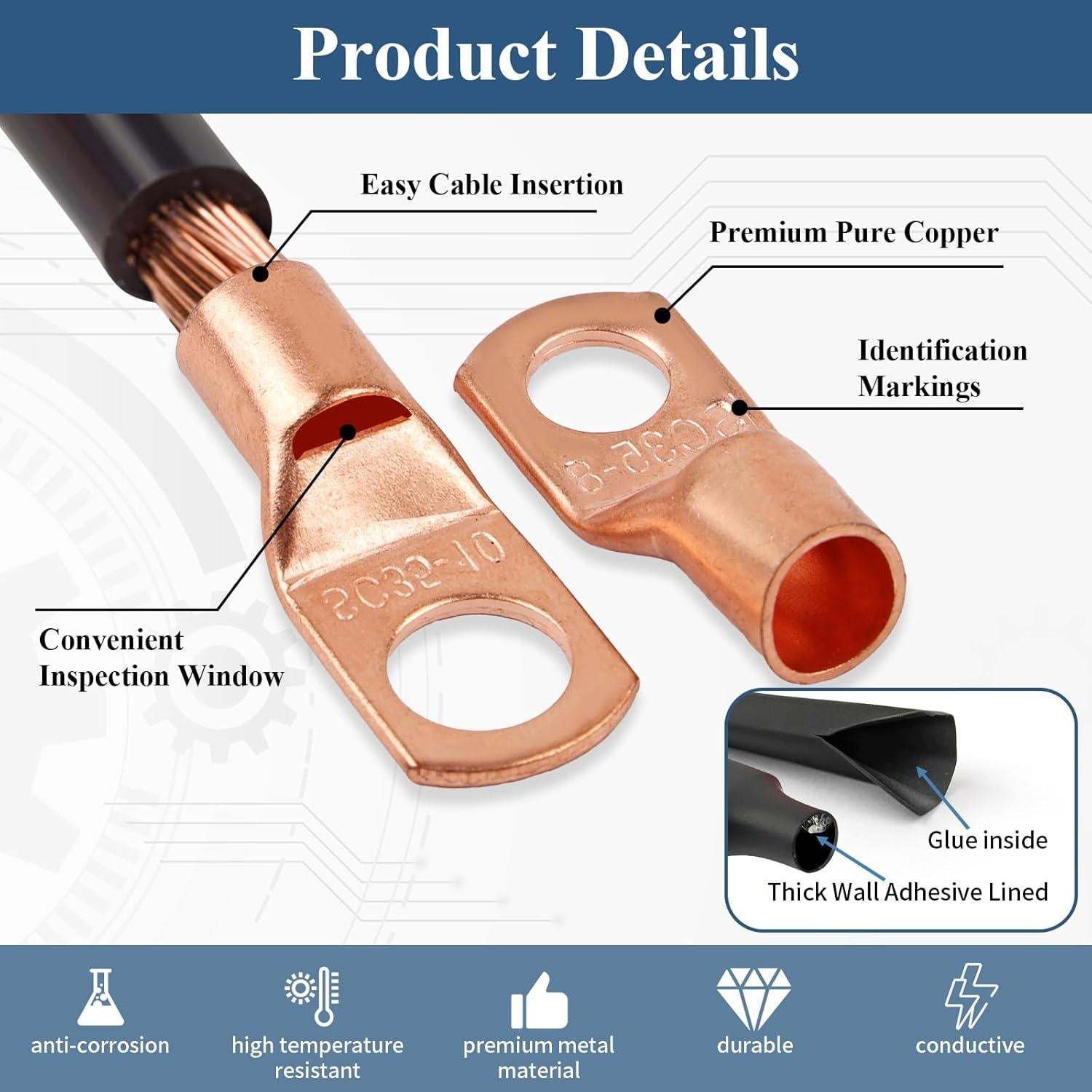 Kit de Conectores de Cable de Cobre PEASUG 130 Pcs con Tubos