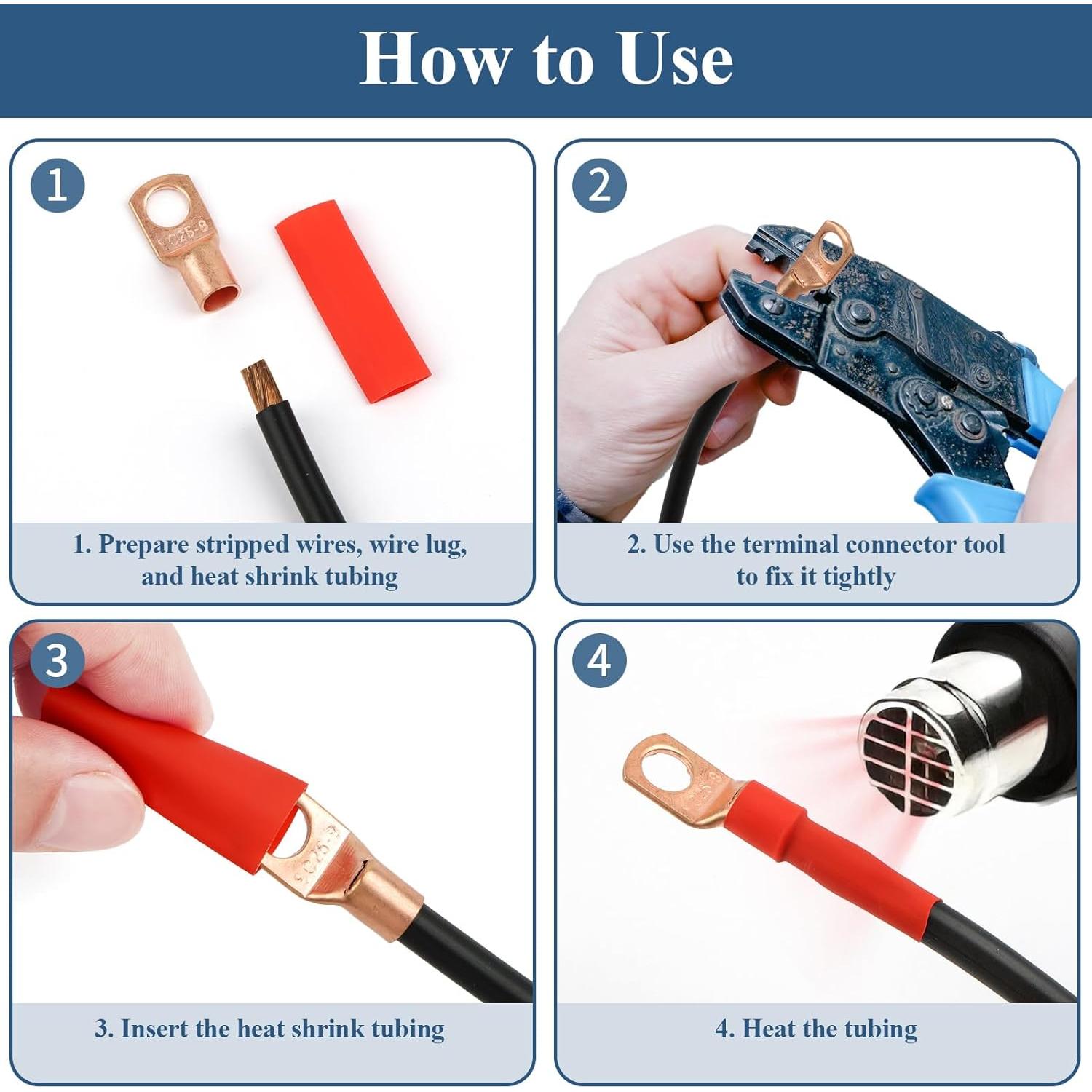 Kit de Conectores de Cable de Cobre PEASUG 130 Pcs con Tubos