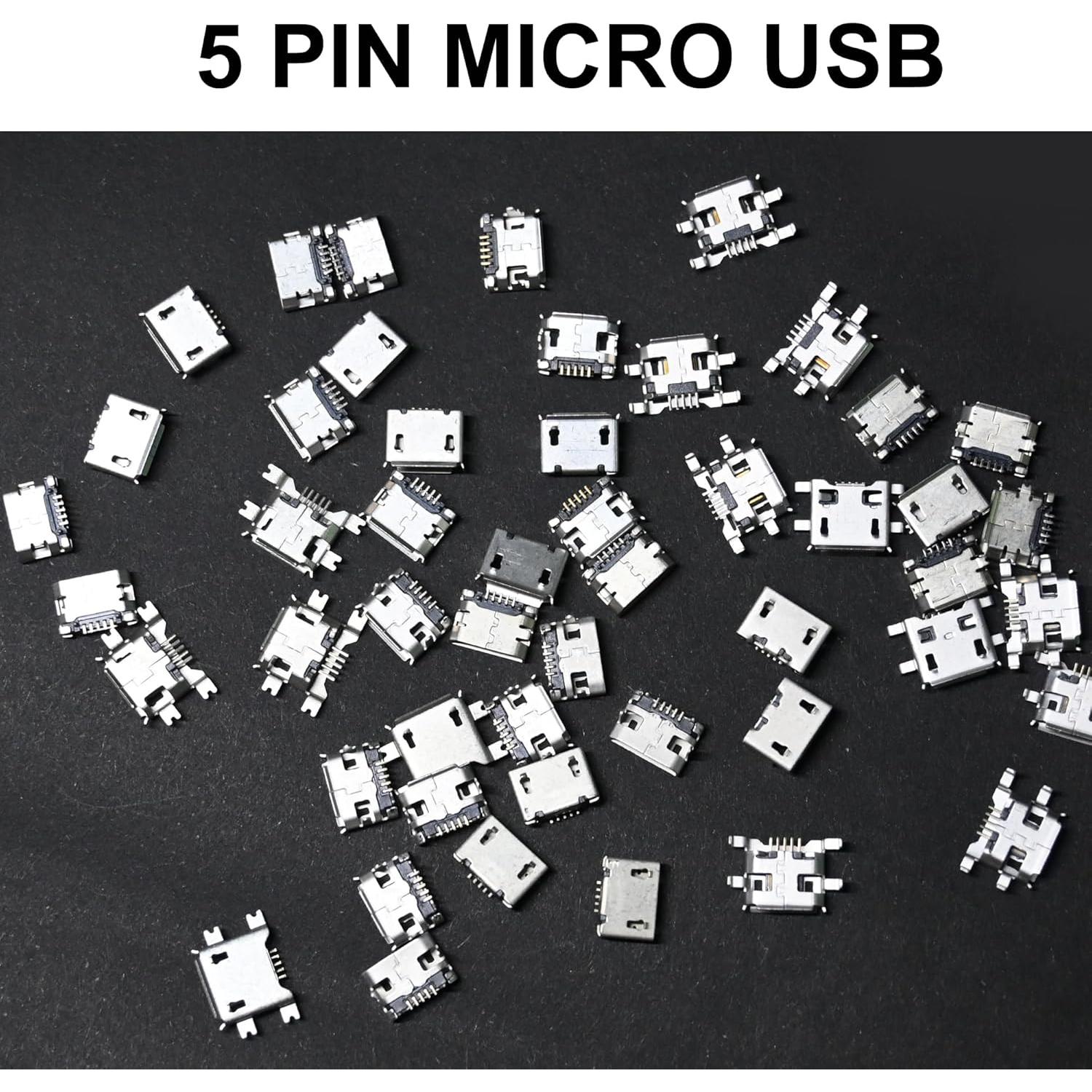 Juego de 50 Conectores Micro USB Femenino XUGERIP - 10 Tipos