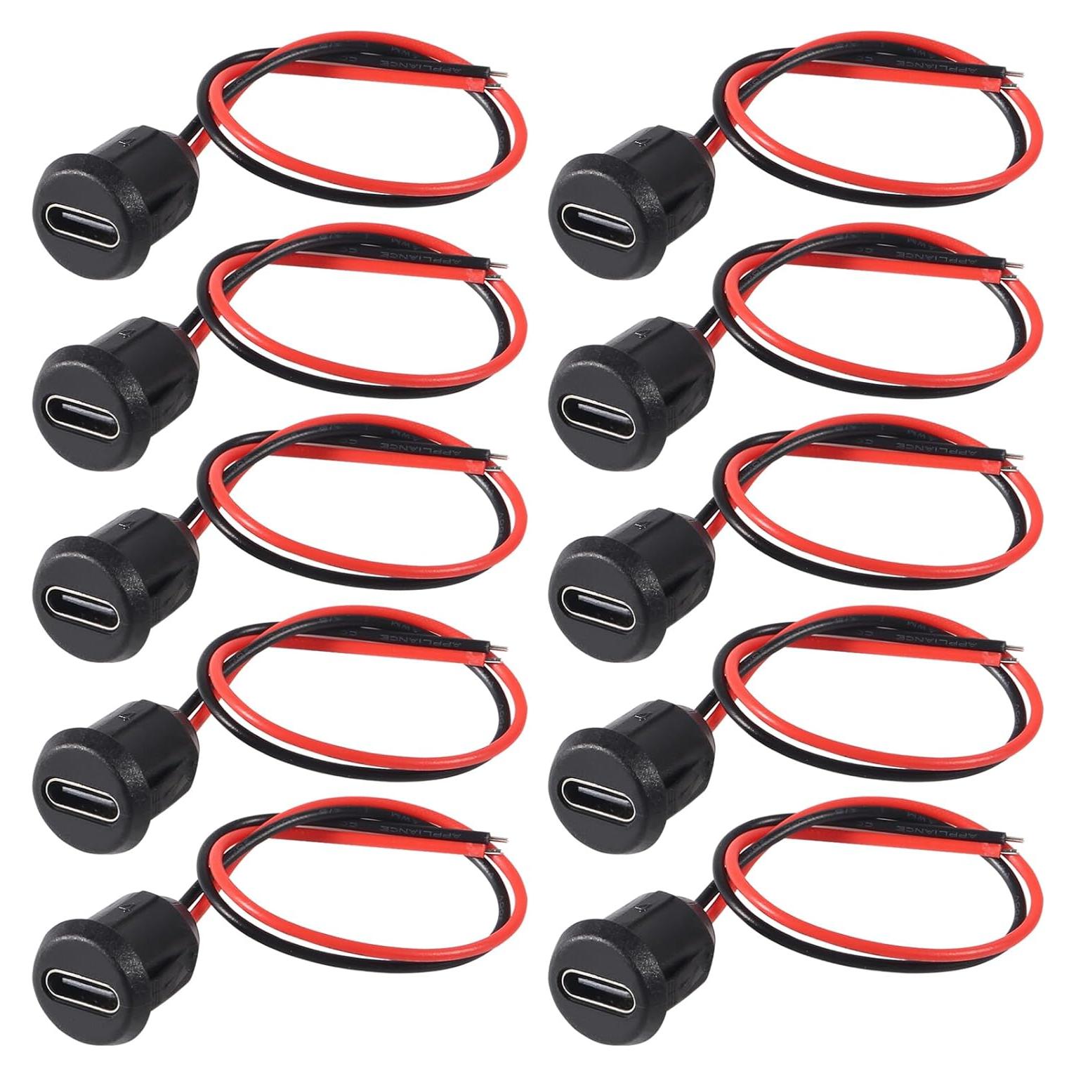 10 Conectores USB-C Hembrados DWEII 3A 30V 24AWG Negro