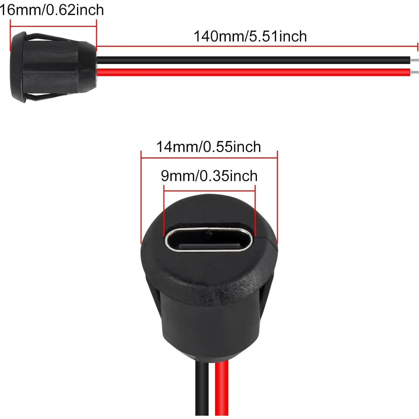 10 Conectores USB-C Hembrados DWEII 3A 30V 24AWG Negro