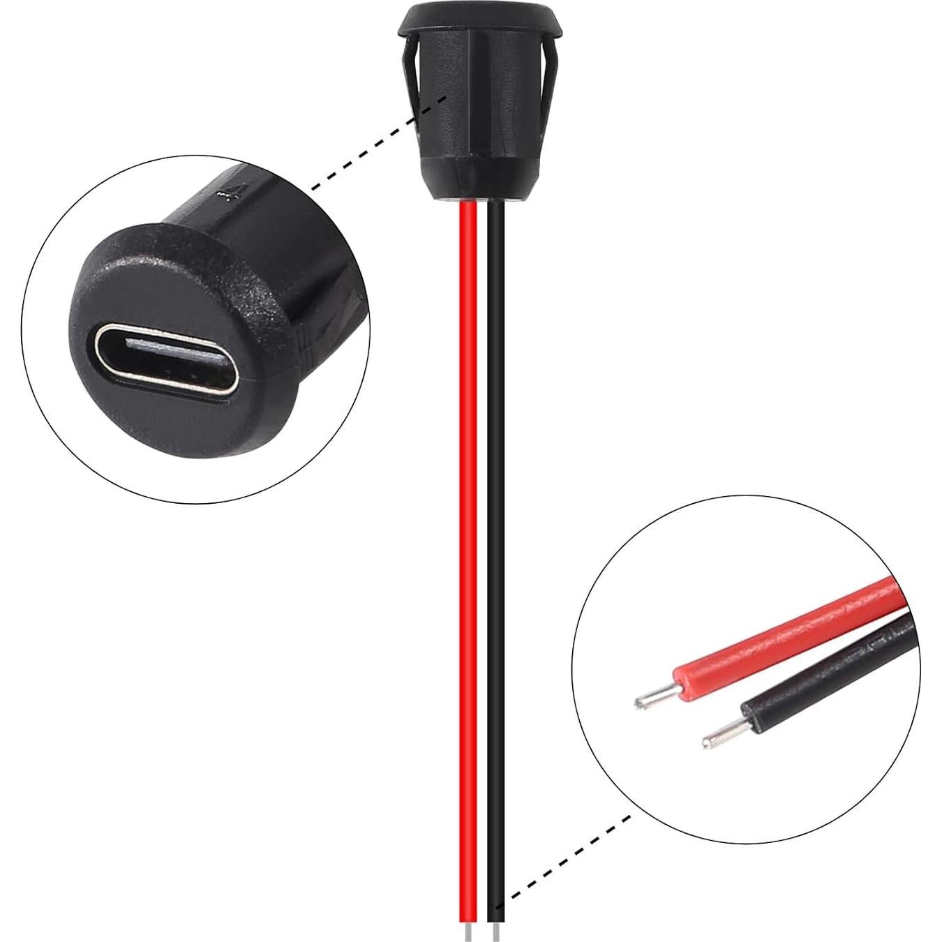 10 Conectores USB-C Hembrados DWEII 3A 30V 24AWG Negro