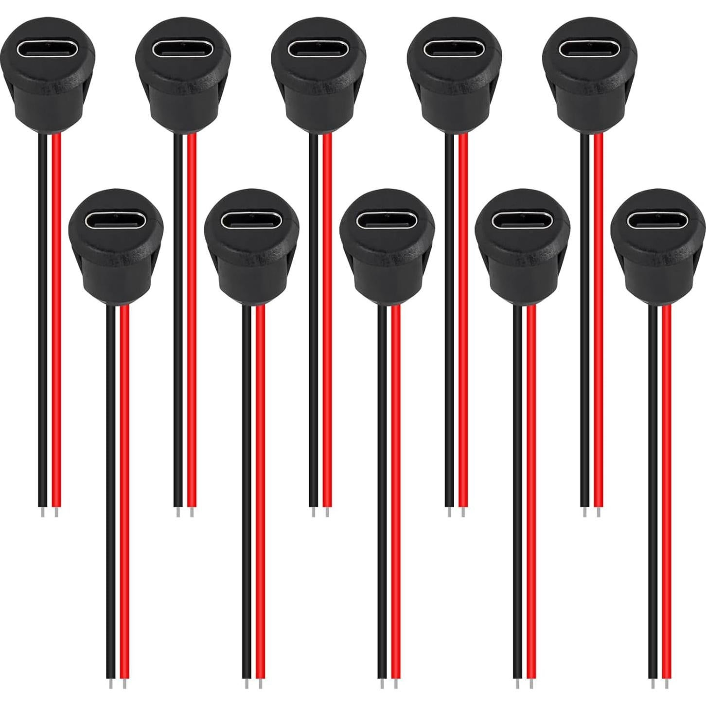 10 Conectores USB-C Hembrados DWEII 3A 30V 24AWG Negro