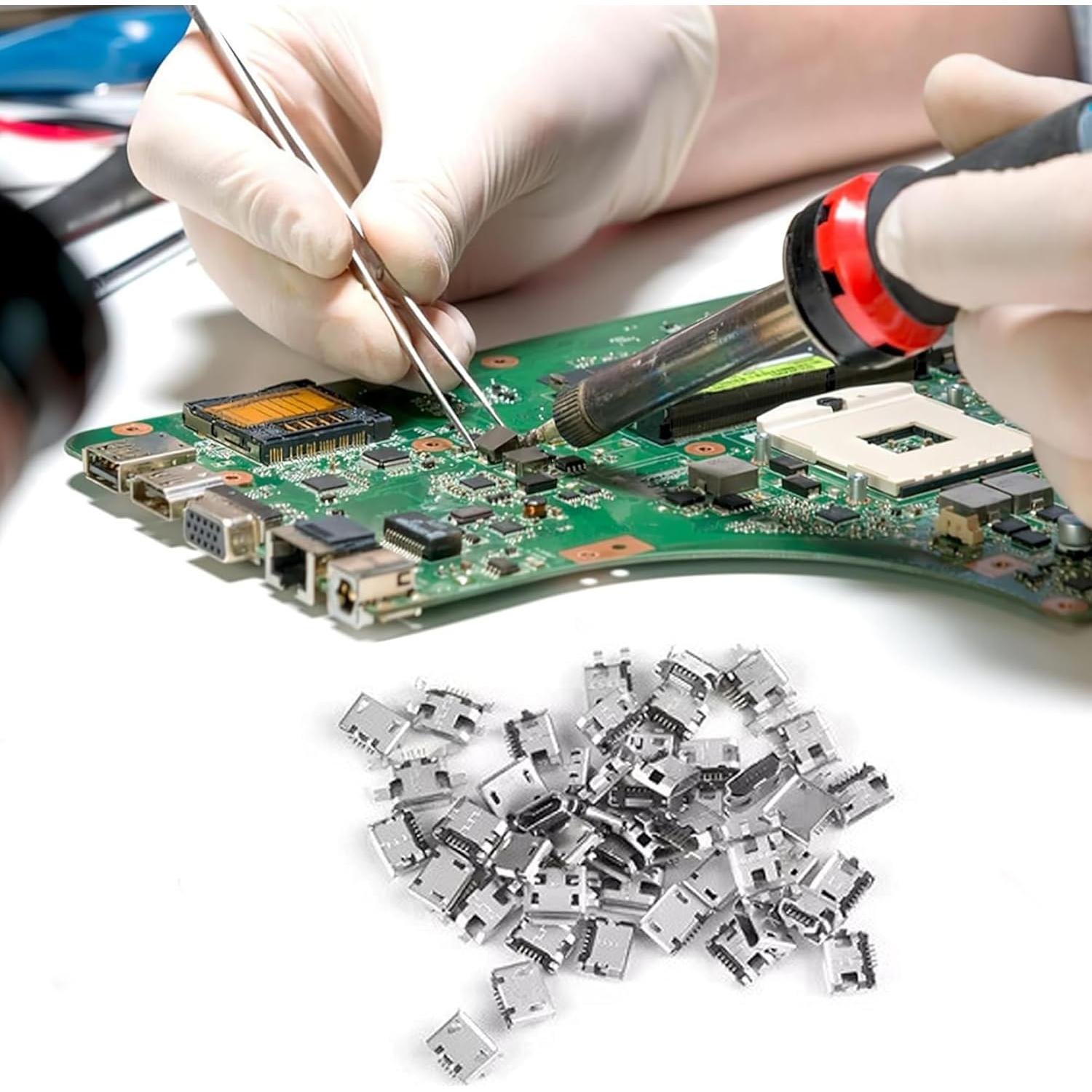 Set de 100 Conectores Femeninos Micro USB XUGERIP 5 Pines