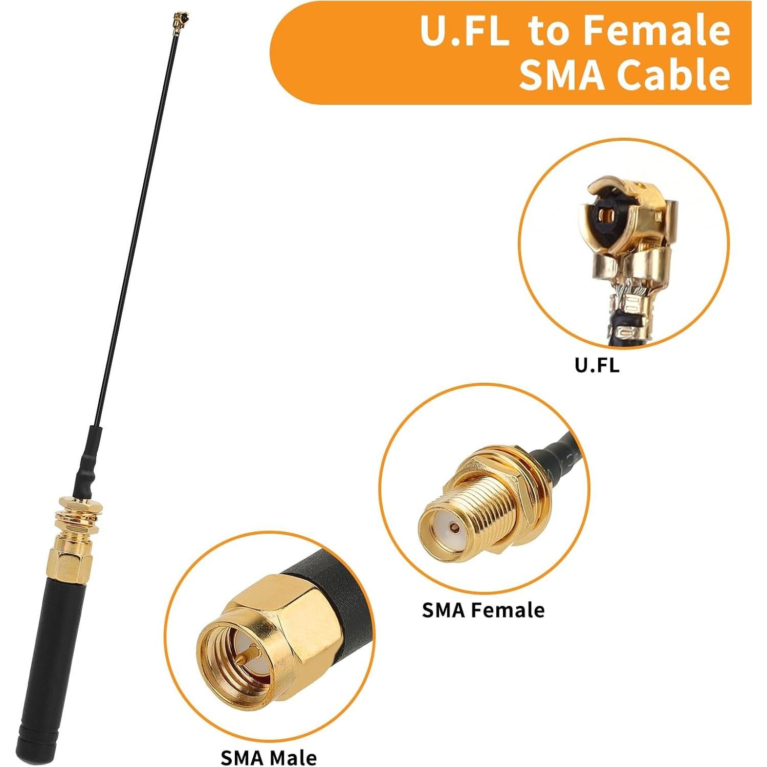 6 Antenas LoRa 915MHz 2dBi U.FL a SMA Meshnology
