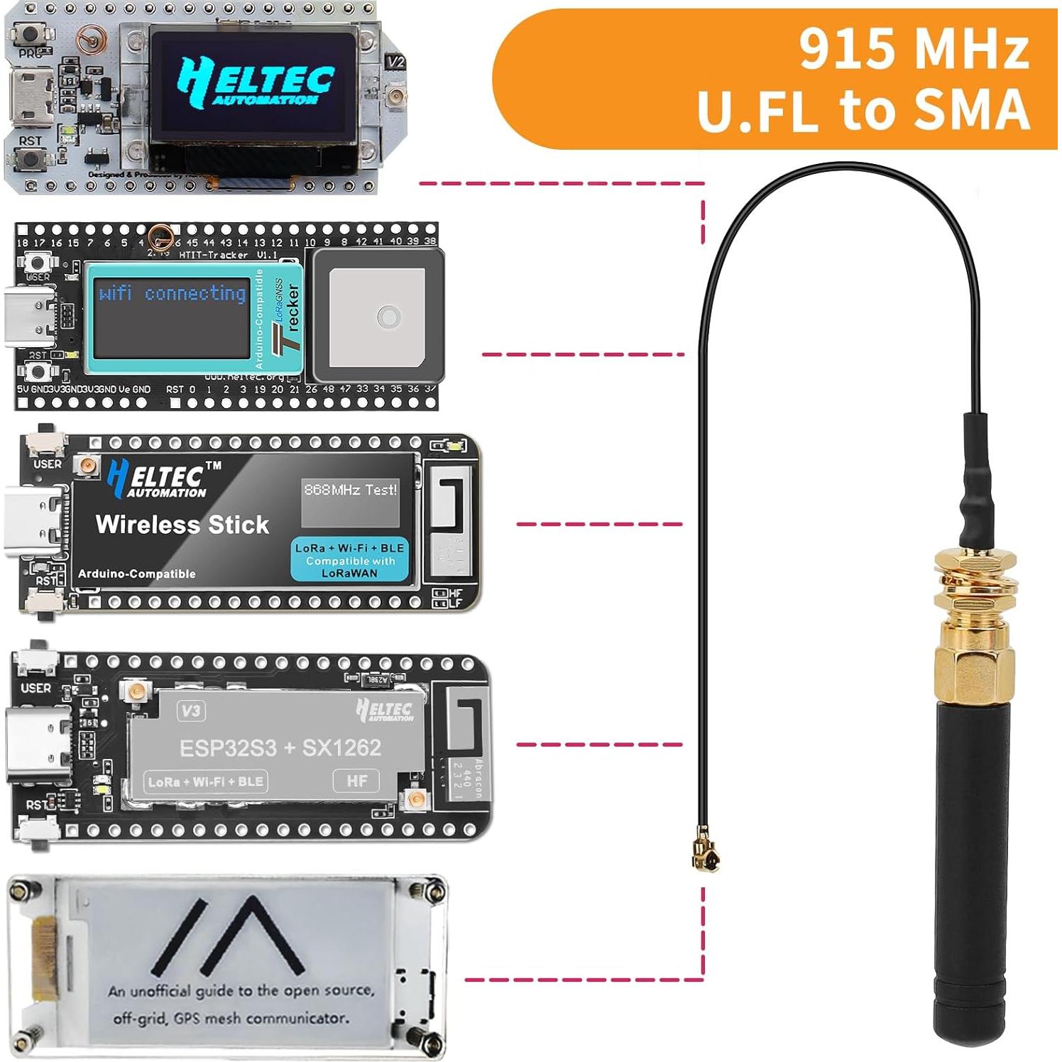 6 Antenas LoRa 915MHz 2dBi U.FL a SMA Meshnology