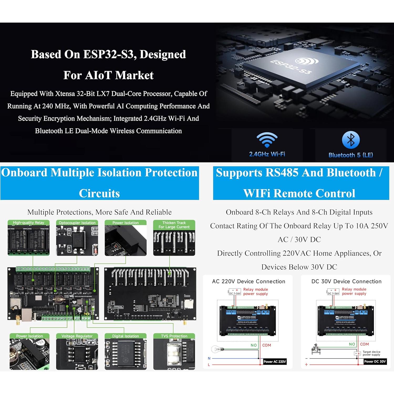 Módulo Relé WiFi UeeKKoo ESP32-S3 8 Canales 240MHz