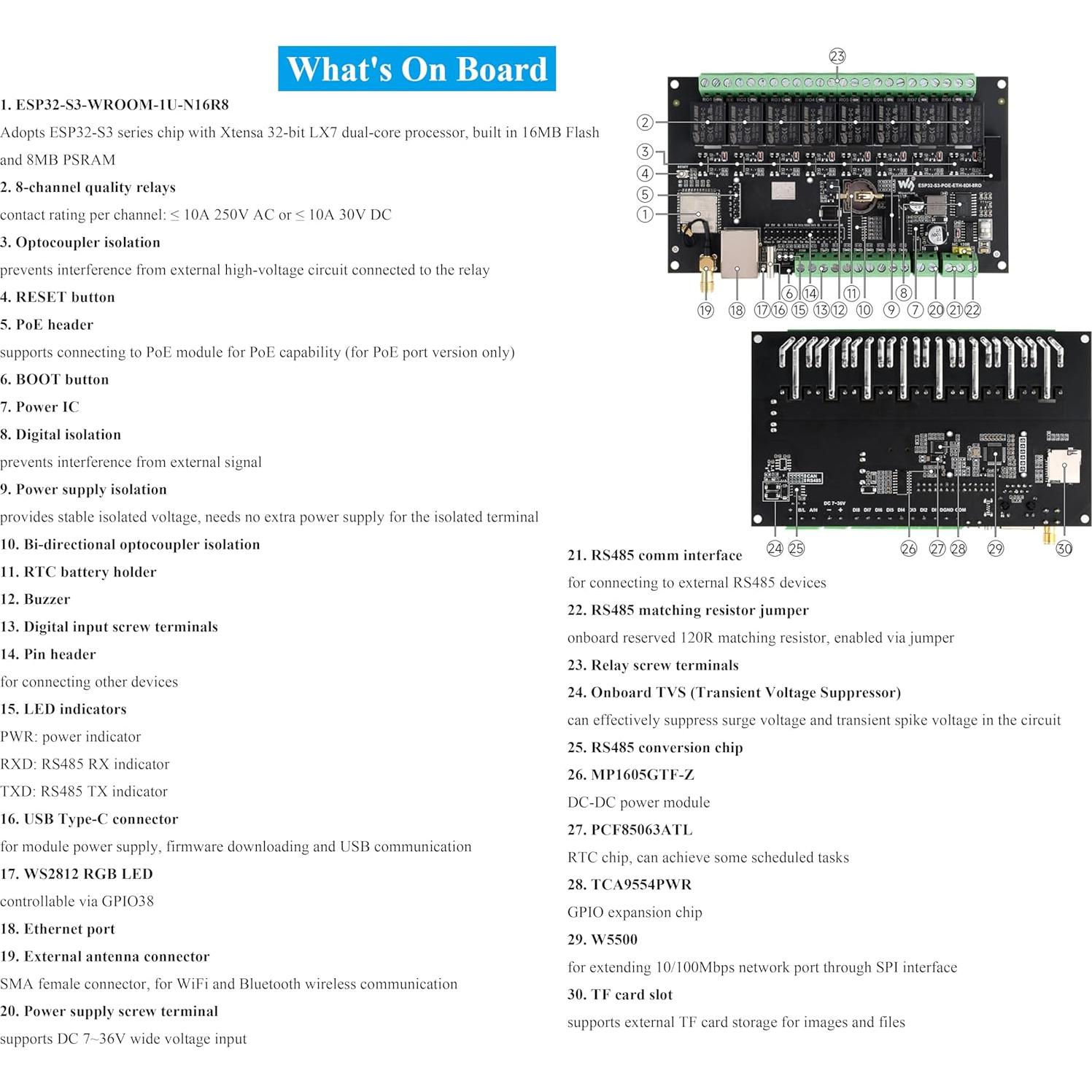 Módulo Relé WiFi UeeKKoo ESP32-S3 8 Canales 240MHz