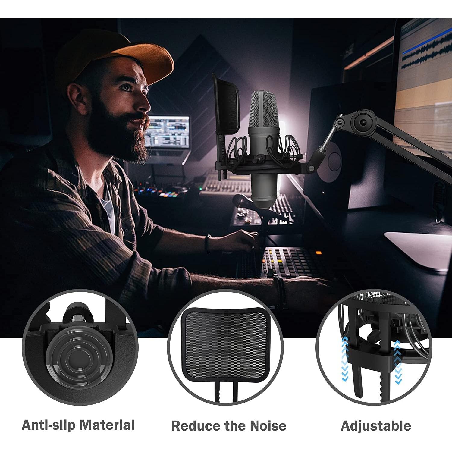 Soporte de micrófono universal con filtro antipop - Negro