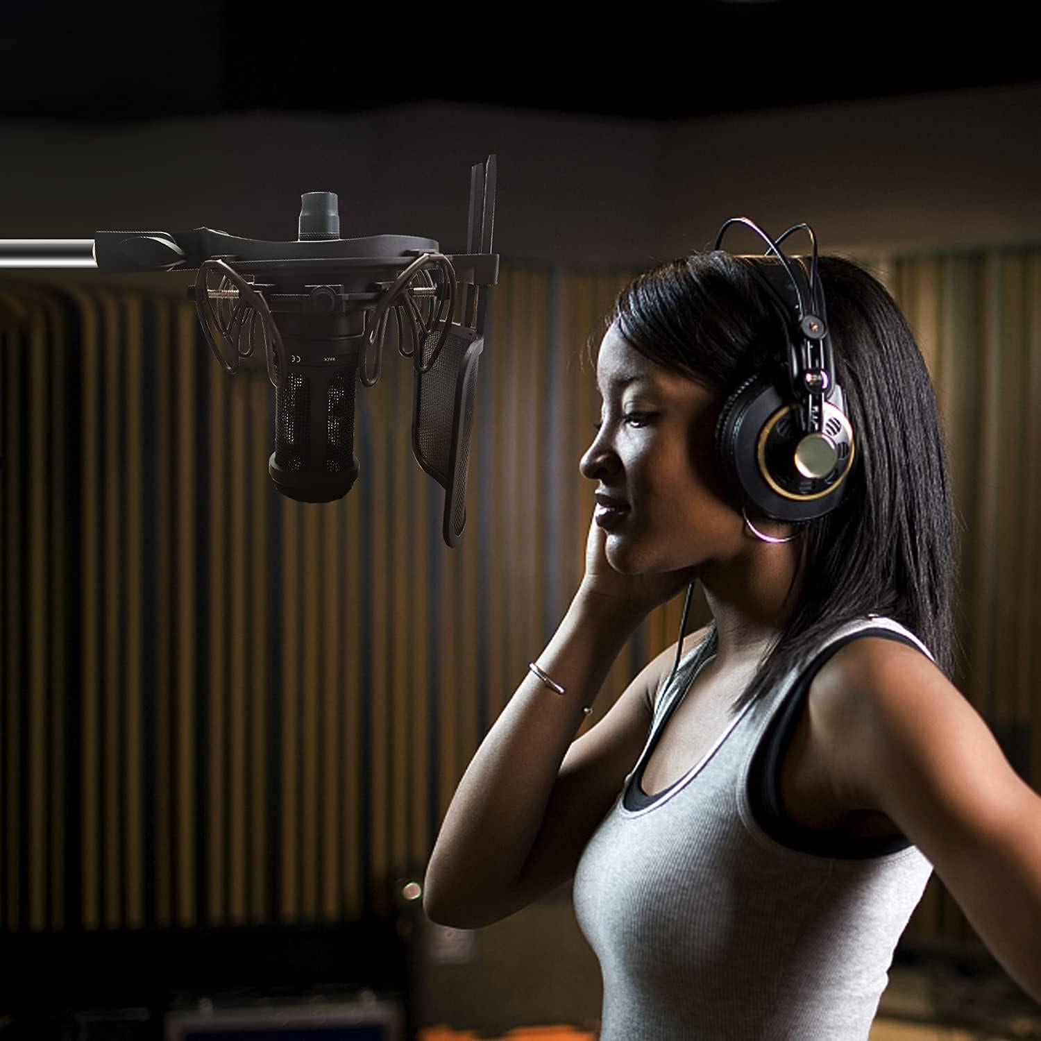 Soporte de micrófono universal con filtro antipop - Negro