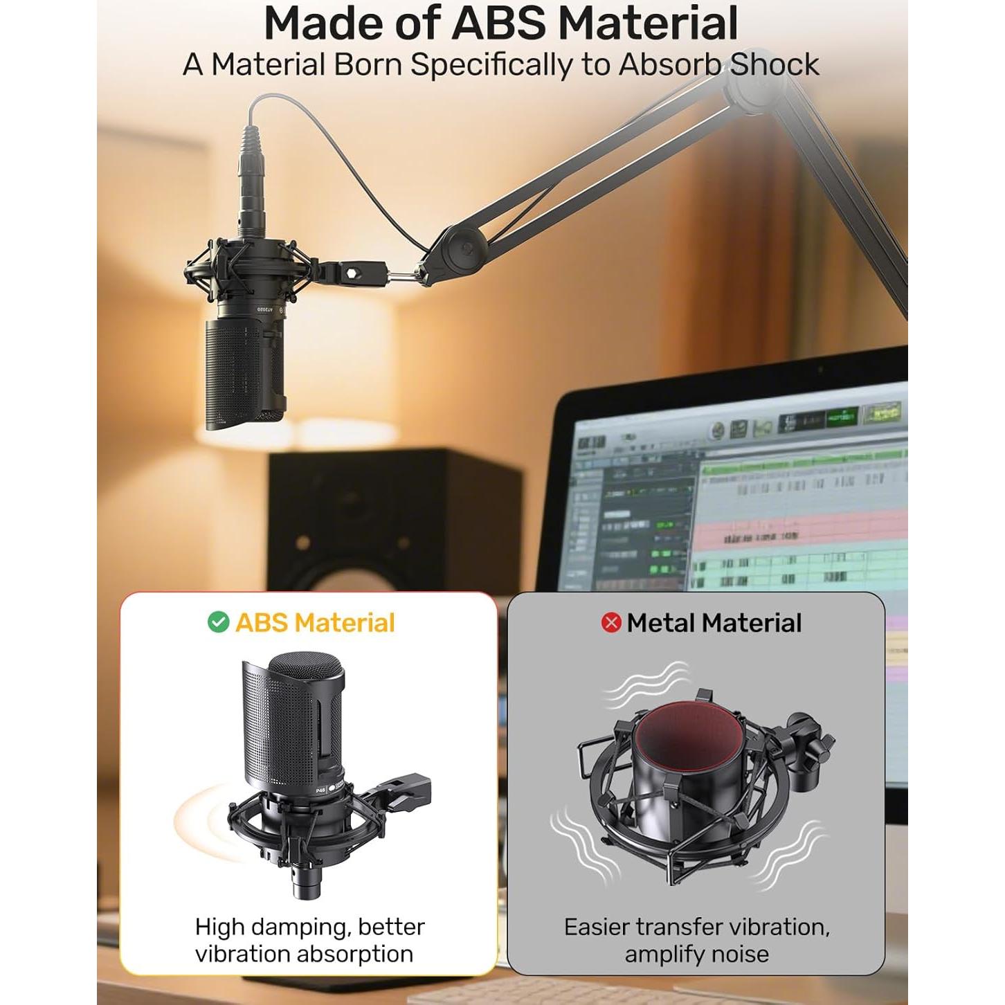 Soporte de micrófono AT2020 con filtro anti-pop y suspensión