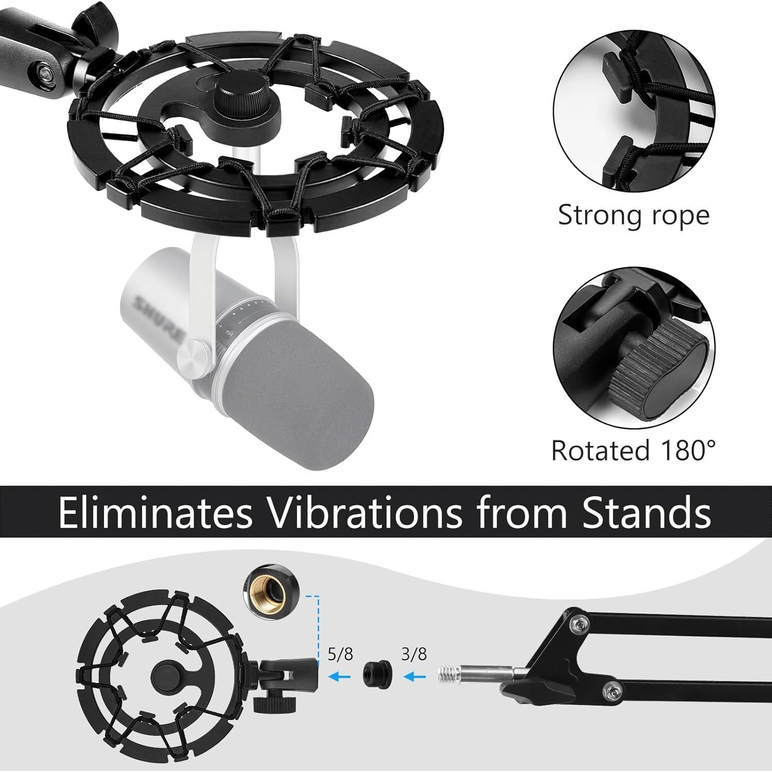Soporte de Micrófono Geekria para Shure MV7, SM7B, MV7X Negro