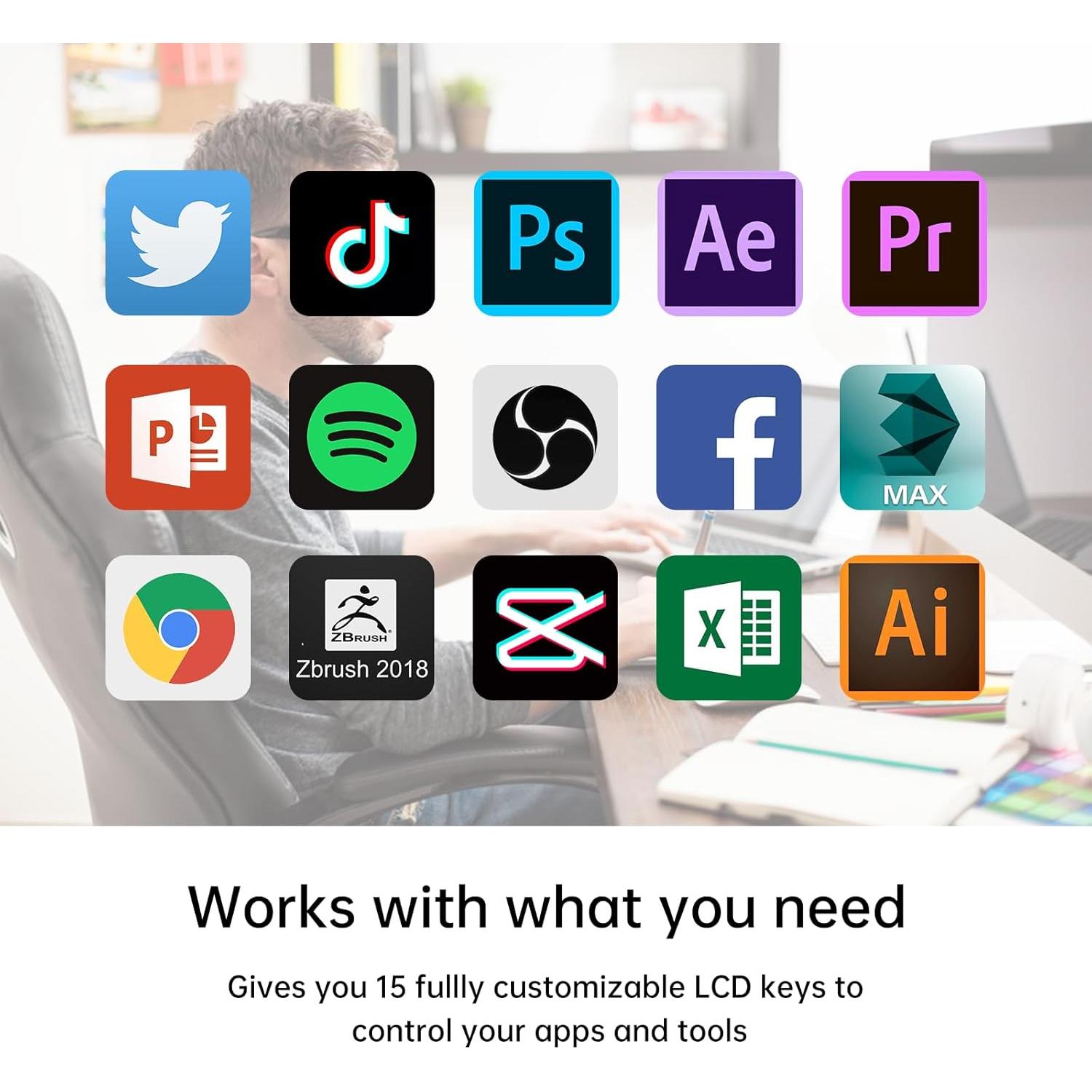 Controlador de Streaming Yinker LZK1-A 15 Teclas LCD Personalizables