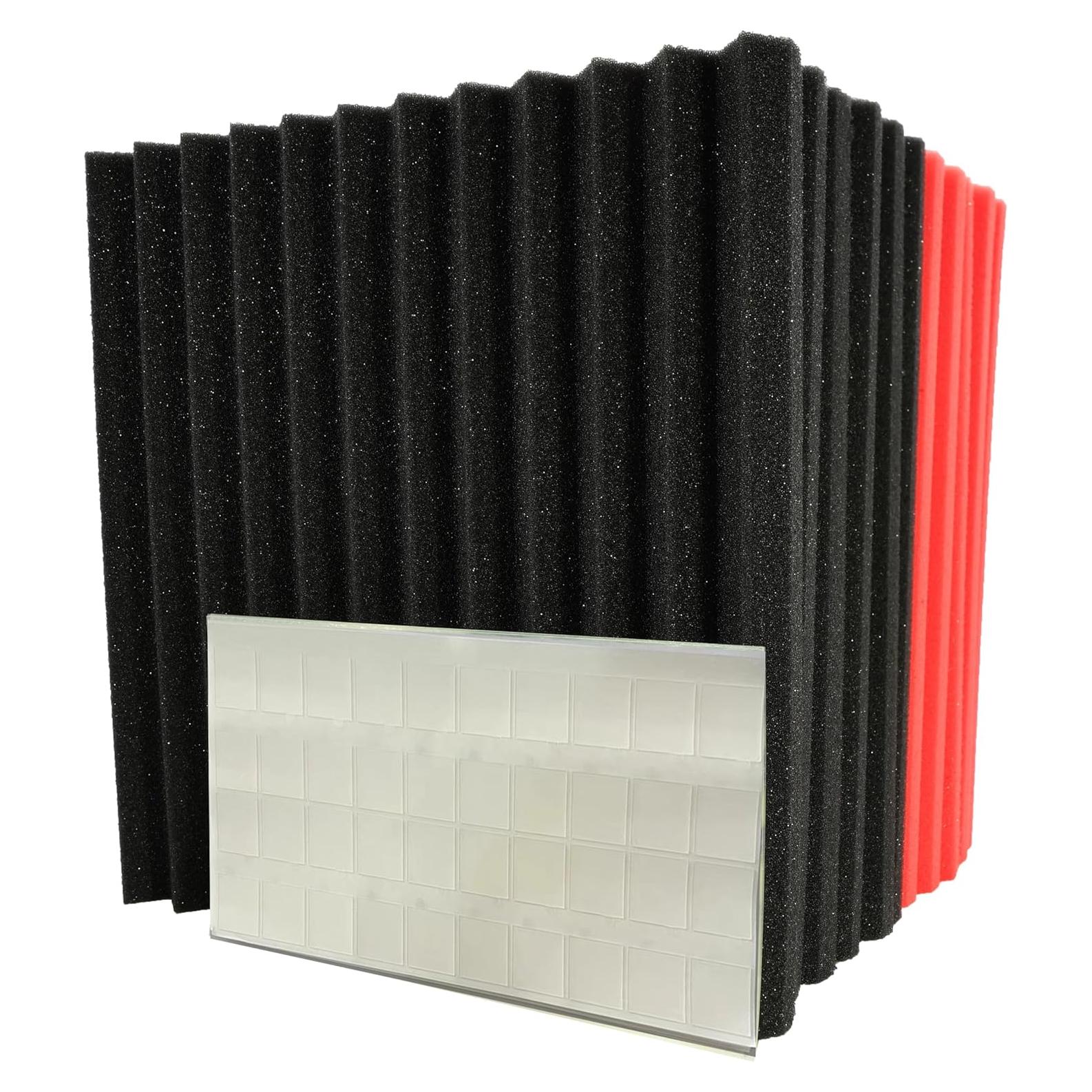 Paquete de 12 paneles de espuma acústica negra y roja 30x30 cm