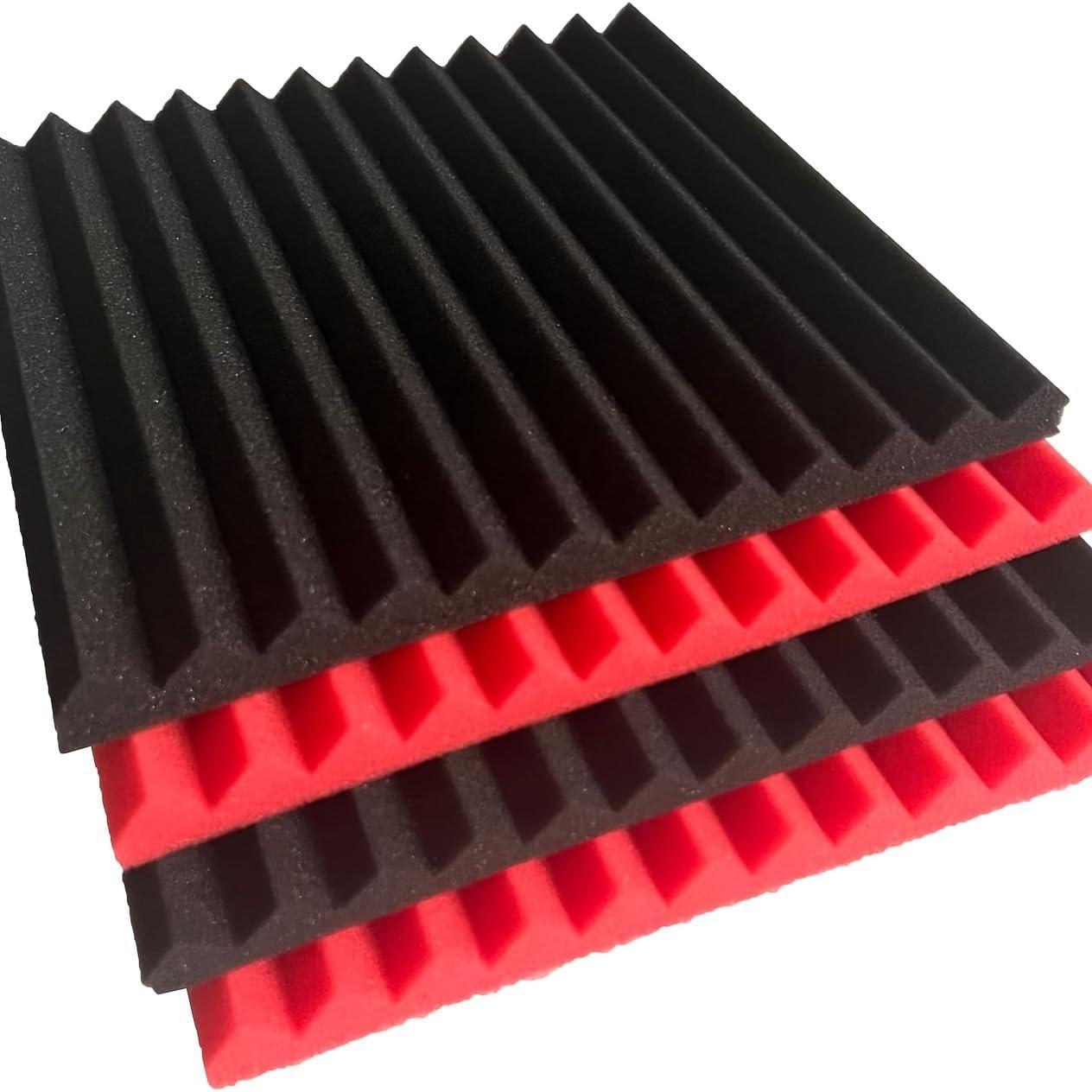 Paquete de 12 paneles de espuma acústica negra y roja 30x30 cm