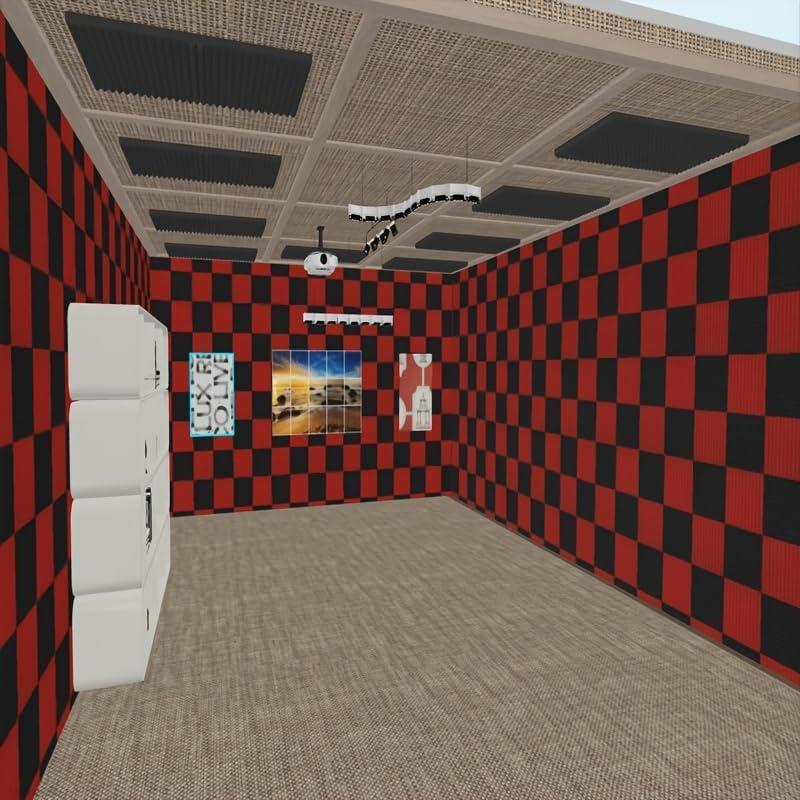 Paquete de 12 paneles de espuma acústica negra y roja 30x30 cm