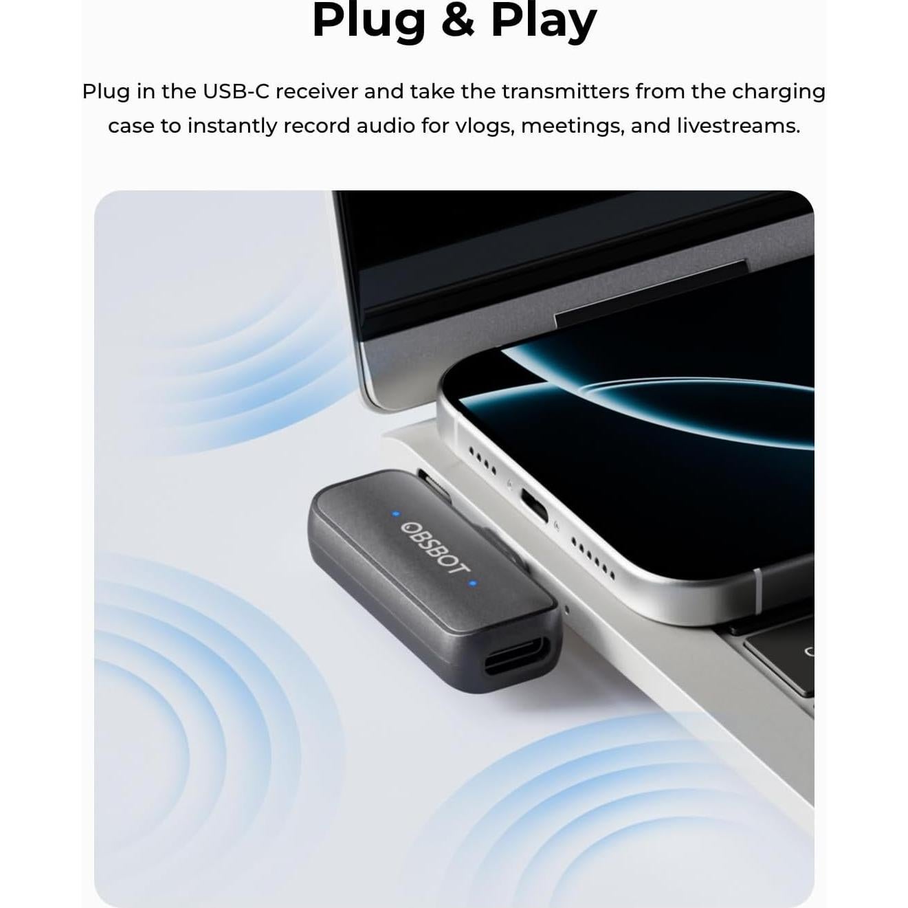 Micrófono Inalámbrico OBSBOT Vox Doble Lavalier 300m USB-C