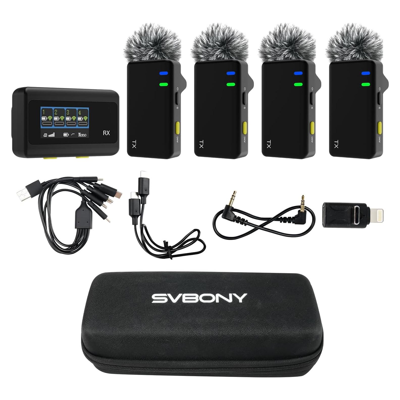 Sistema de micrófonos lavalier inalámbricos SVBONY SVMic D4 para 4 personas