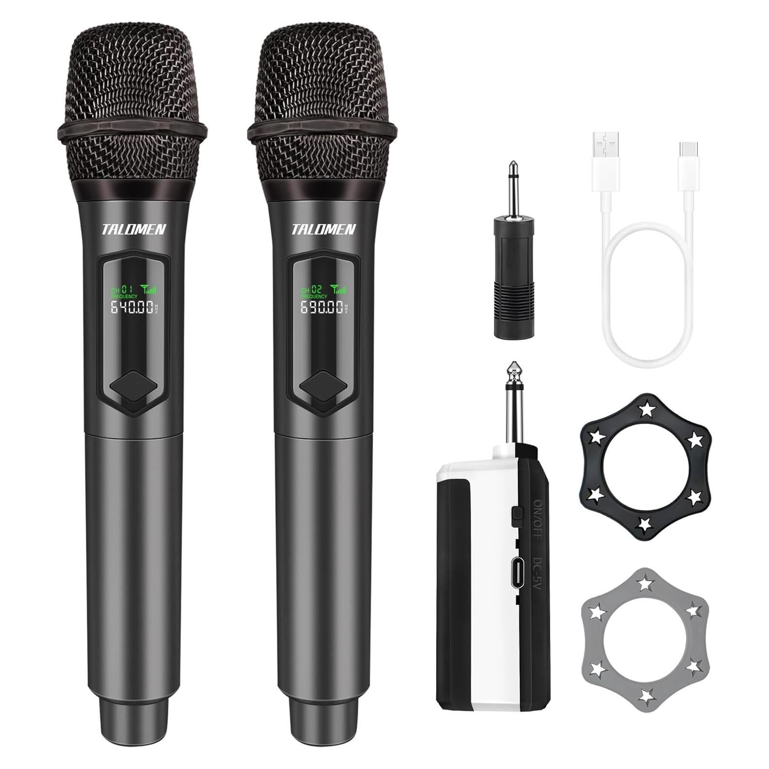 Micrófono Inalámbrico Talomen K60-2, 50m, Karaoke, Boda, DJ