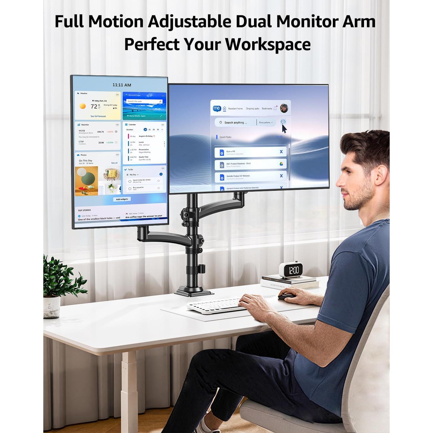 Soporte Doble para Monitor MOUNTUP Ajustable 32" Negro
