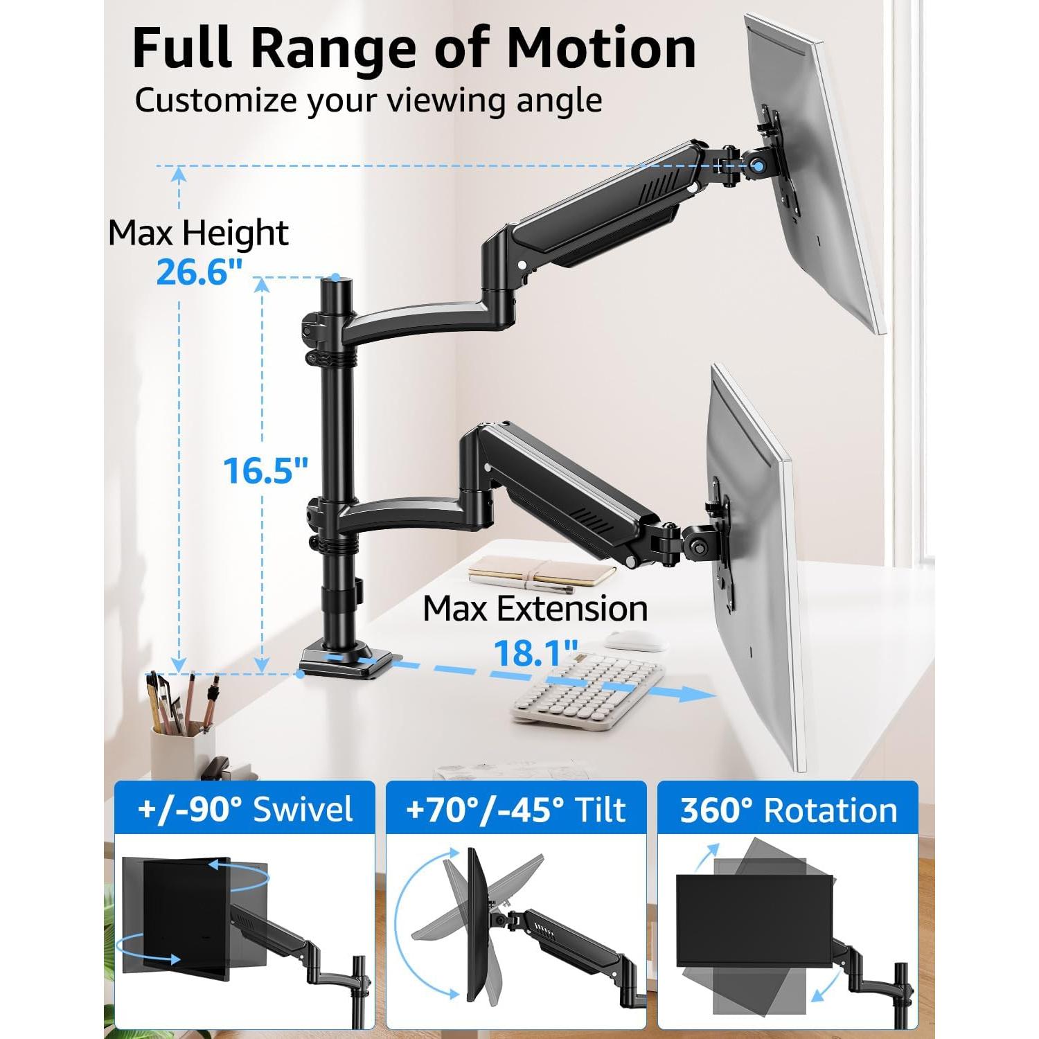Soporte Doble para Monitor MOUNTUP Ajustable 32" Negro