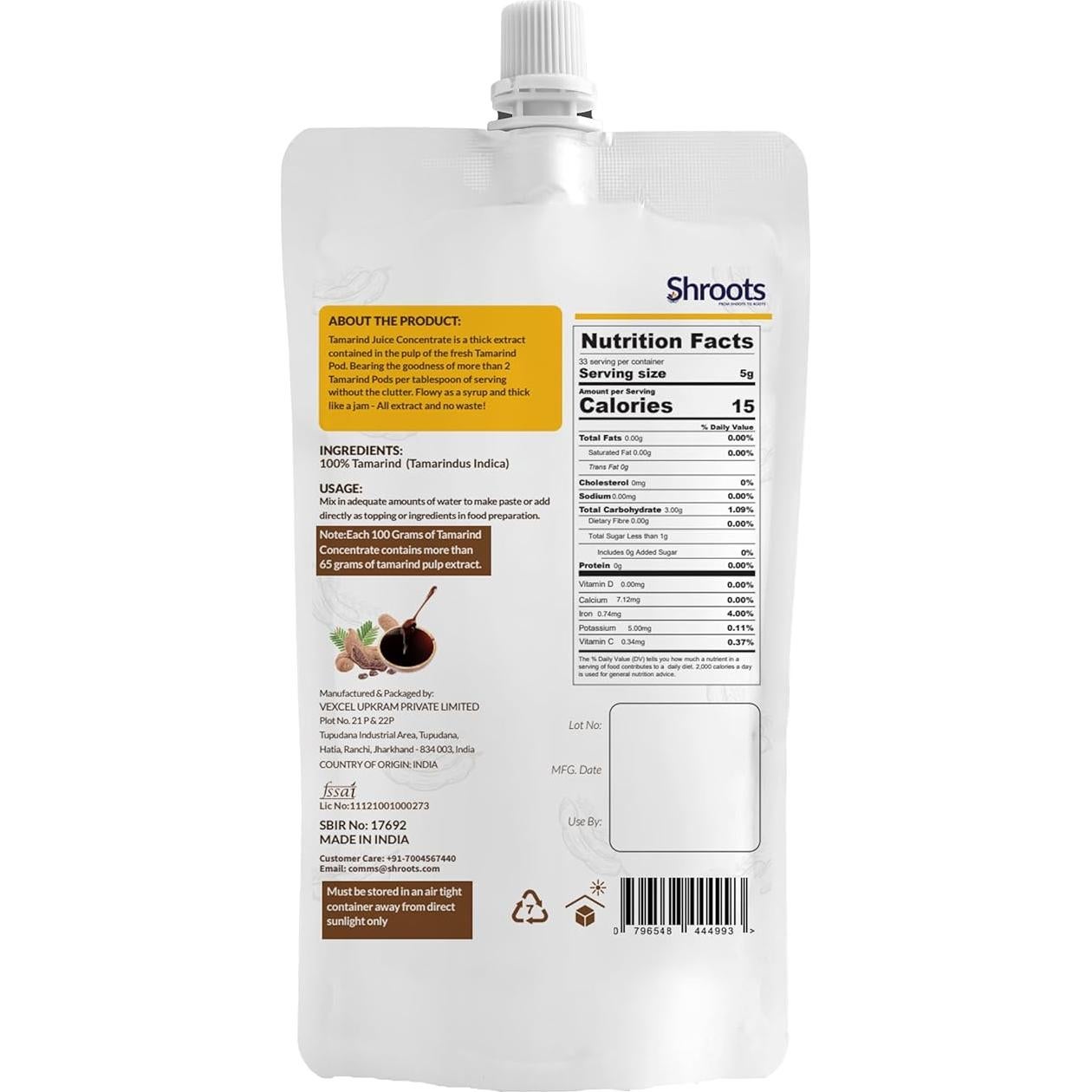 Pasta de Tamarindo Shroots 165 g - Sin Azúcar, Sin Gluten