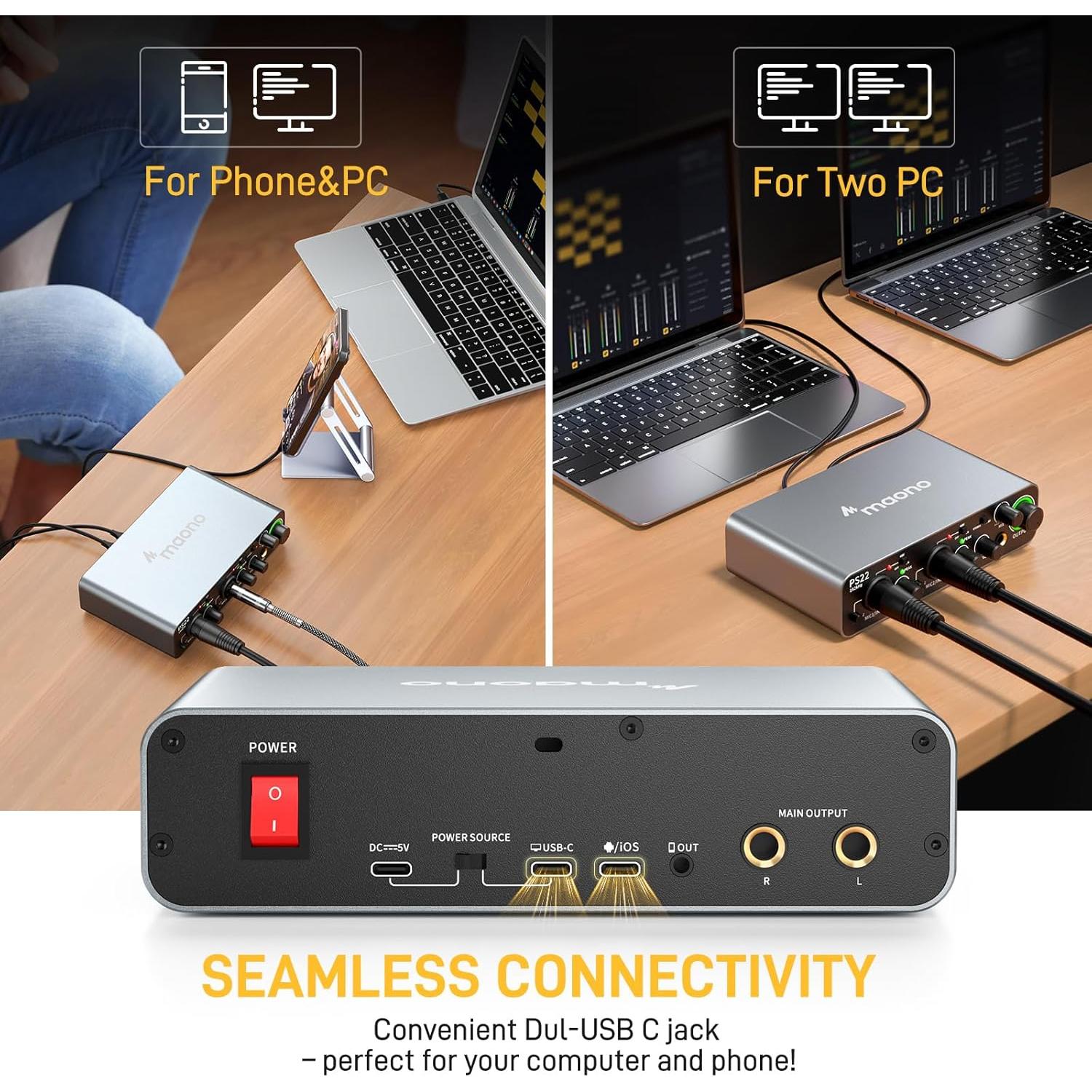 Interfaz de audio USB Maono PS22 24bit/192kHz para PC