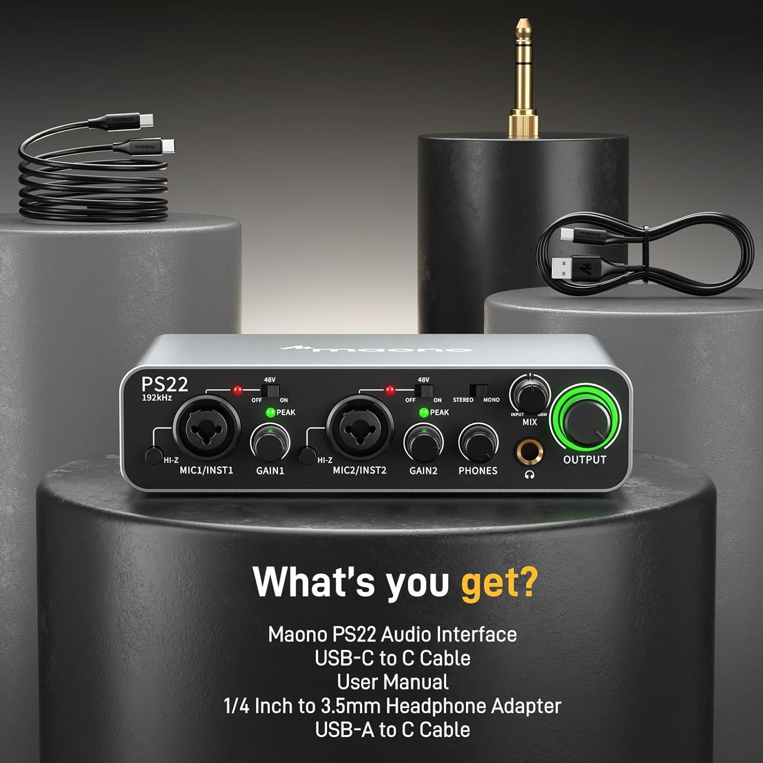 Interfaz de audio USB Maono PS22 24bit/192kHz para PC