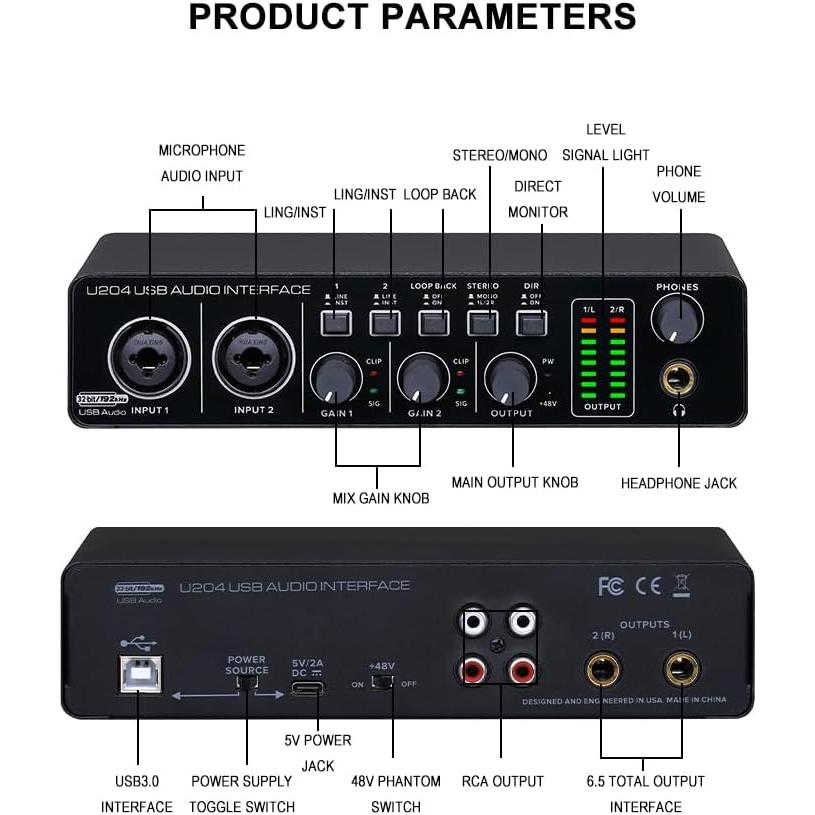 Interfaz de Audio USB BOMGE U204 2x2 para PC y Mac 32Bit/192kHz