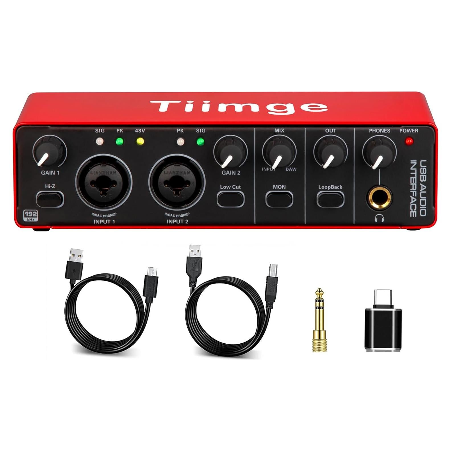 Interfaz de Audio USB 2x2 Tiimge 24Bit/192kHz Phantom 48V