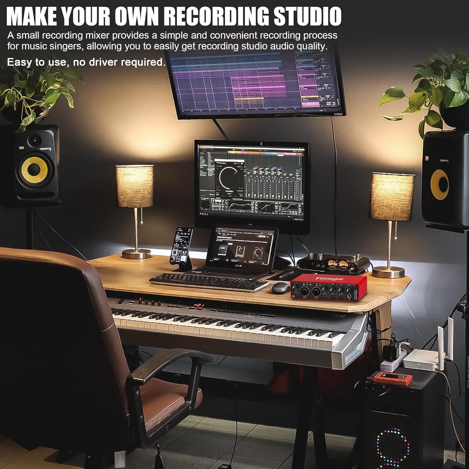 Interfaz de Audio USB 2x2 Tiimge 24Bit/192kHz Phantom 48V