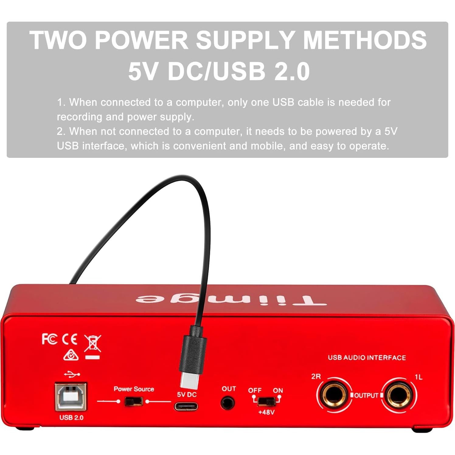 Interfaz de Audio USB 2x2 Tiimge 24Bit/192kHz Phantom 48V