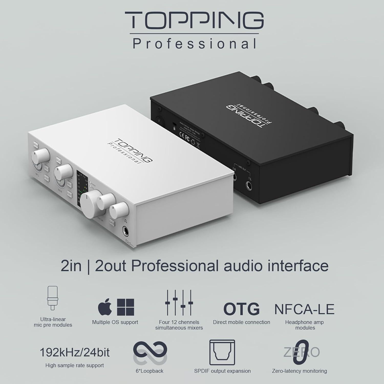 Interfaz de Audio USB Topping E2x2 OTG 192kHz/24bit - Preamplificador y Amplificador