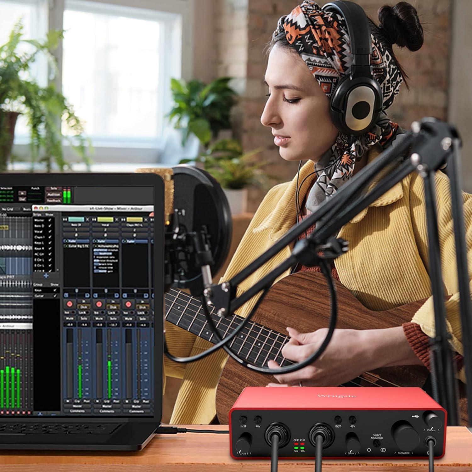 Interfaz de Audio USB Wrugste 24Bit/192kHz con Phantom 48V