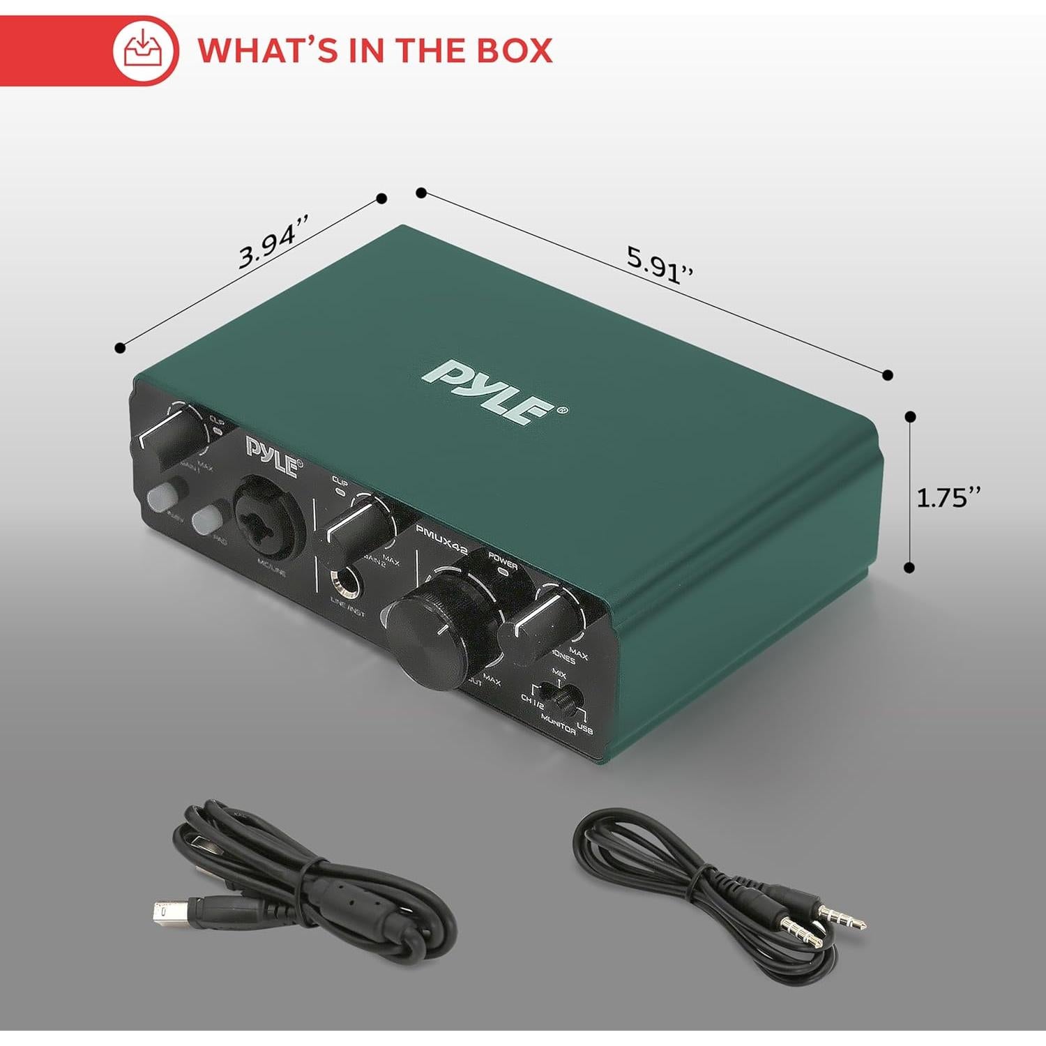 Interfaz de Audio USB Pyle PMUX42.5 2IN 2OUT 24bit/192kHz