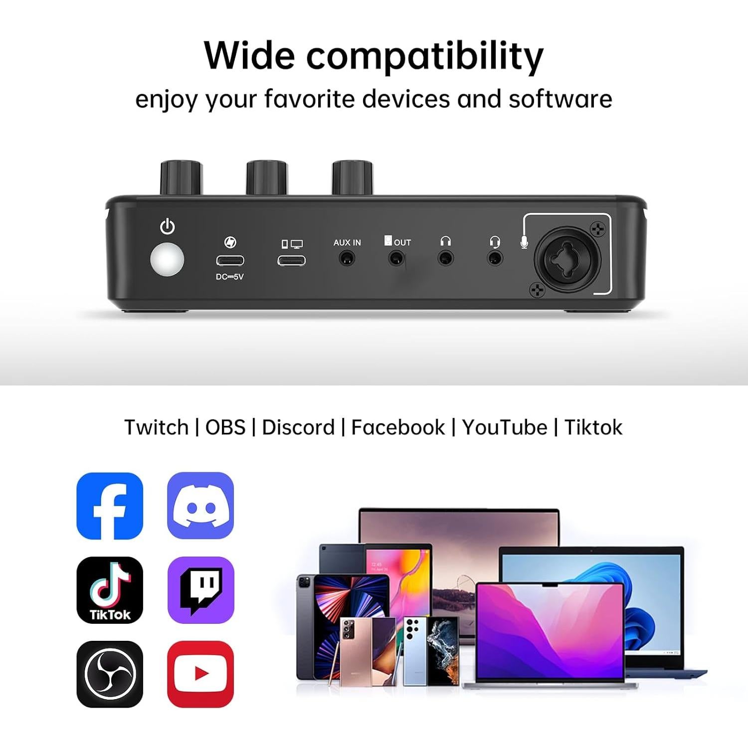 Mezclador de Audio Yinker S6 para Gaming y Streaming RGB 48V