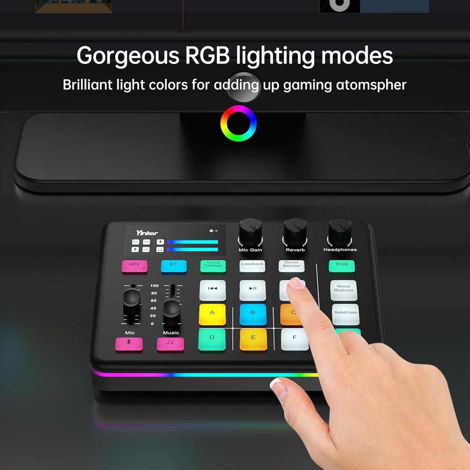 Mezclador de Audio Yinker S6 para Gaming y Streaming RGB 48V