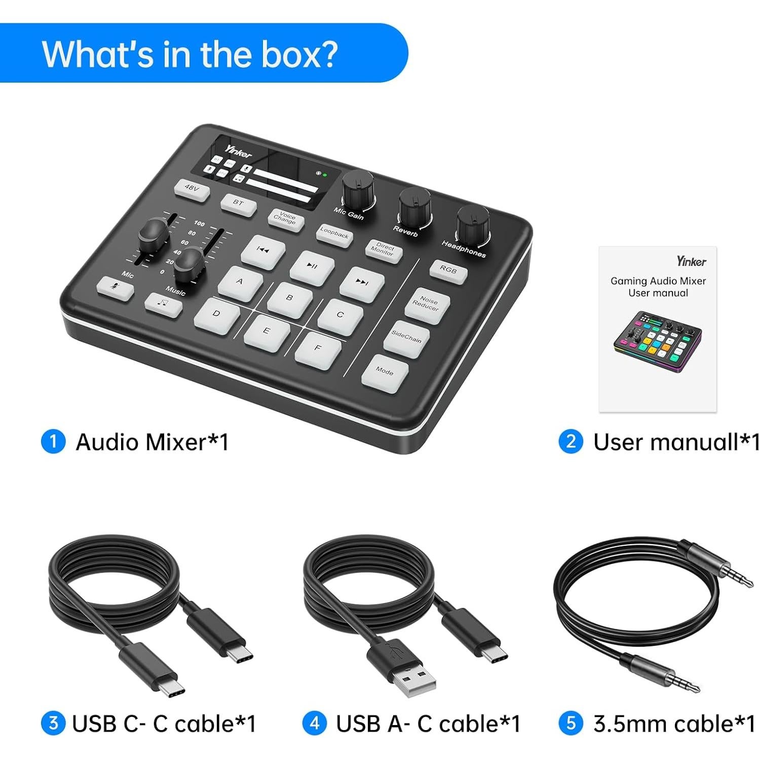 Mezclador de Audio Yinker S6 para Gaming y Streaming RGB 48V