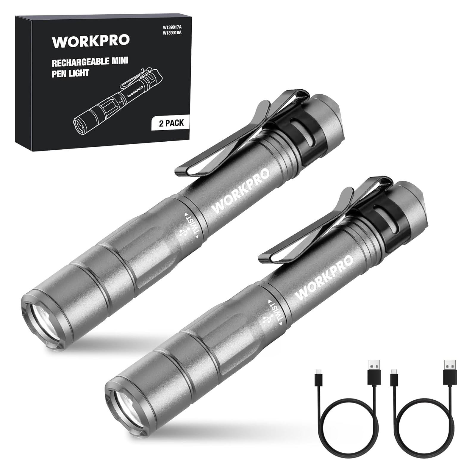 Linterna Mini WORKPRO, 300 Lúmenes, Recargable, Gris