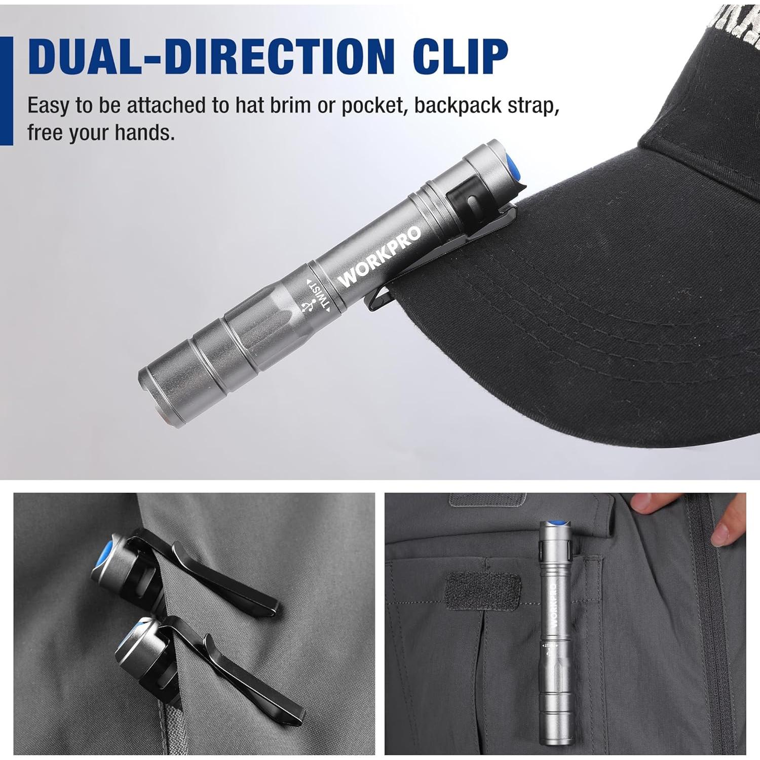 Linterna Mini WORKPRO, 300 Lúmenes, Recargable, Gris