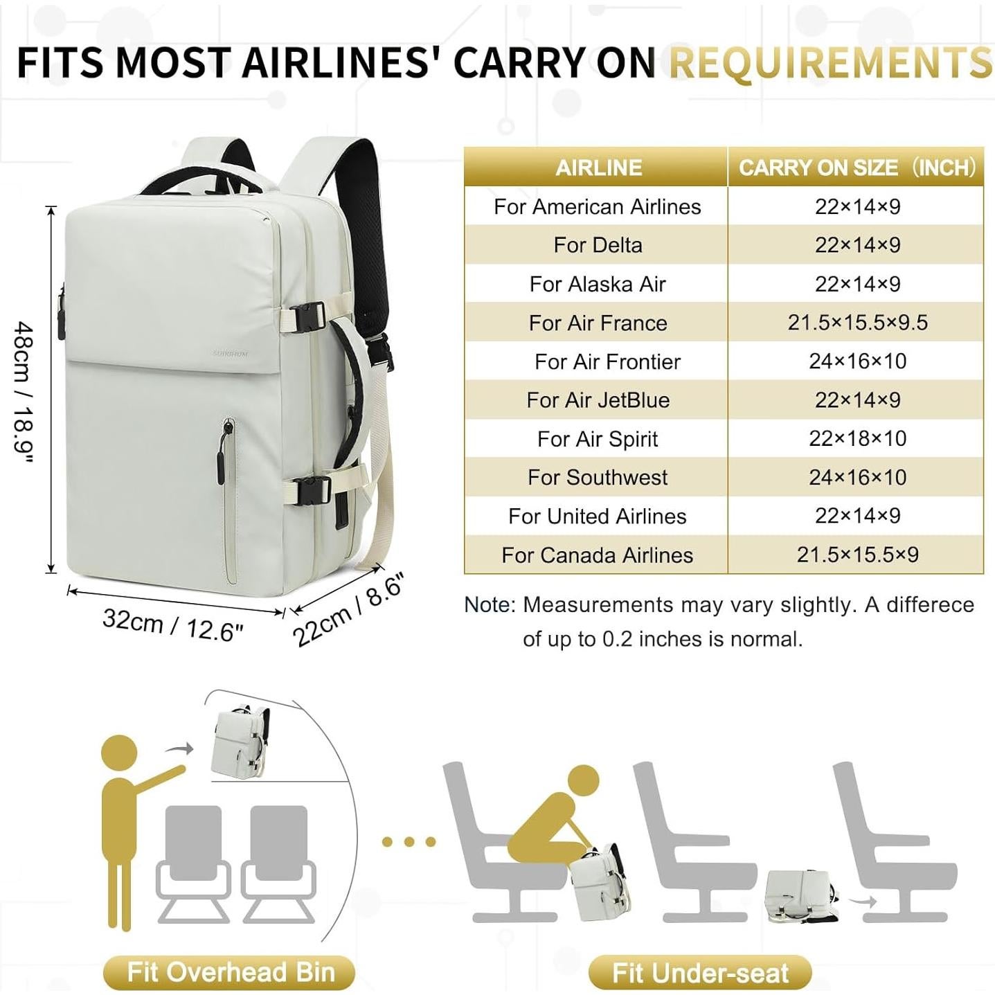 Mochila de Viaje SUIKIHUM 16" con USB y Aprobada Aerolíneas