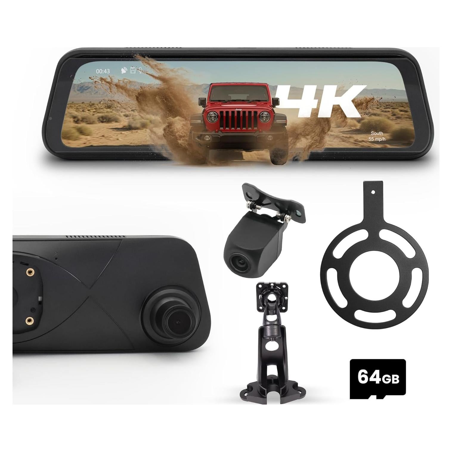 Espejo DVR STINGER STR4K 9.66" 4K UHD con Cámara 2K Jeep Wrangler JL