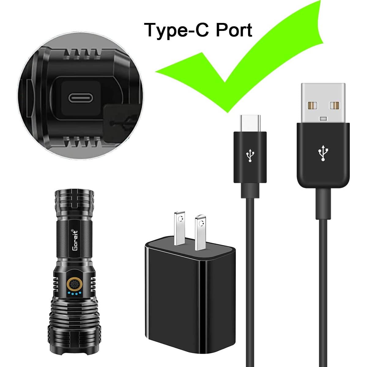 Cable USB C 1.5m + Cargador Pared para Linternas Goreit
