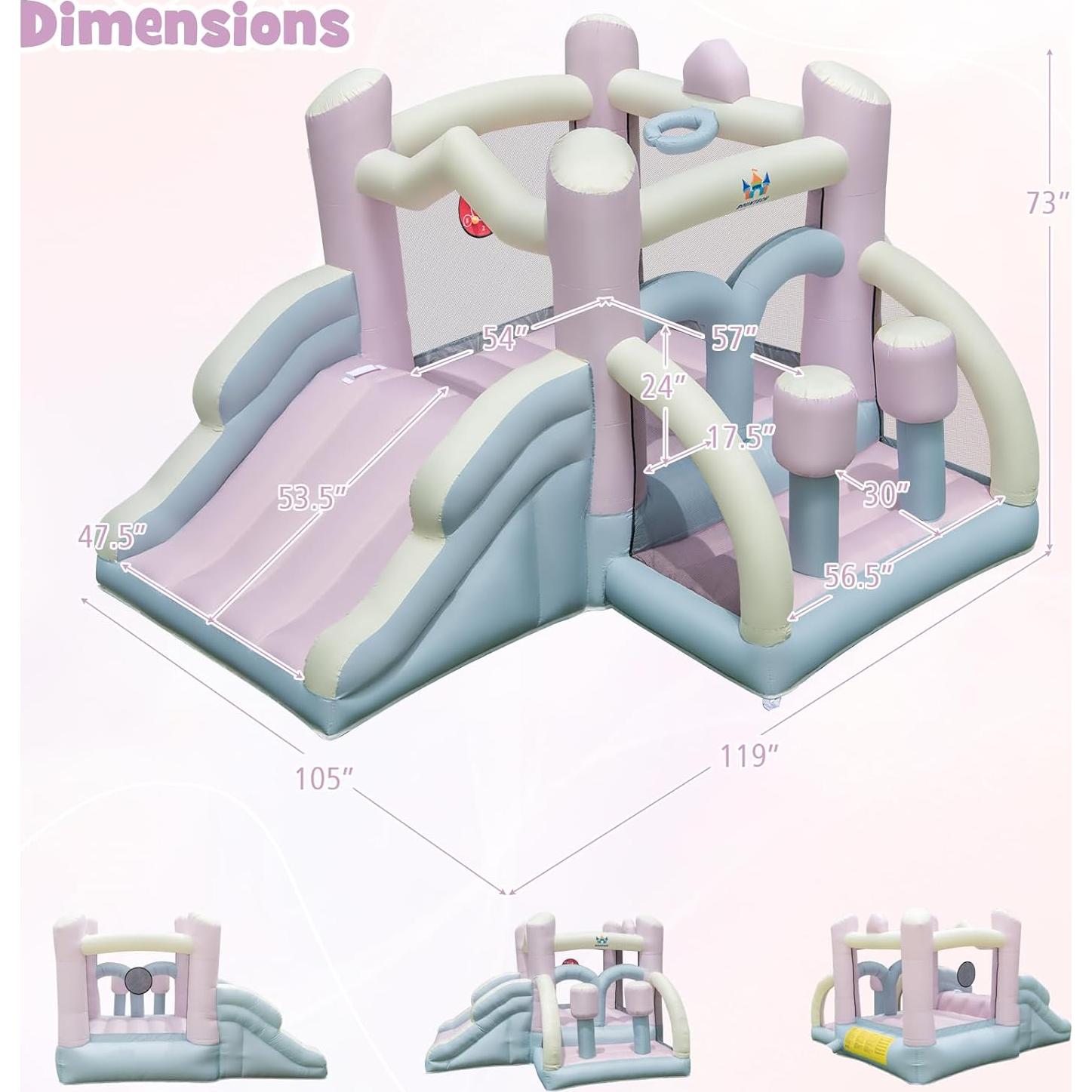 Casa Inflable BOUNTECH Rosa y Blanca con Tobogán y Ventilador