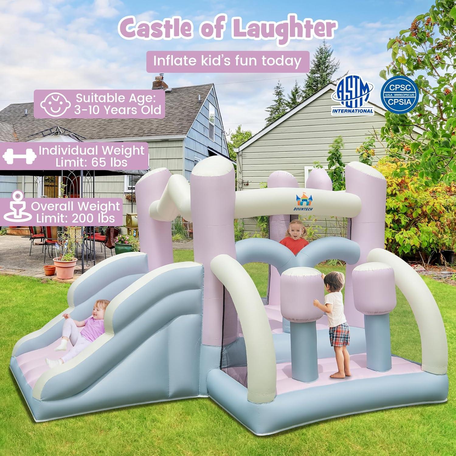 Casa Inflable BOUNTECH Rosa y Blanca con Tobogán y Ventilador