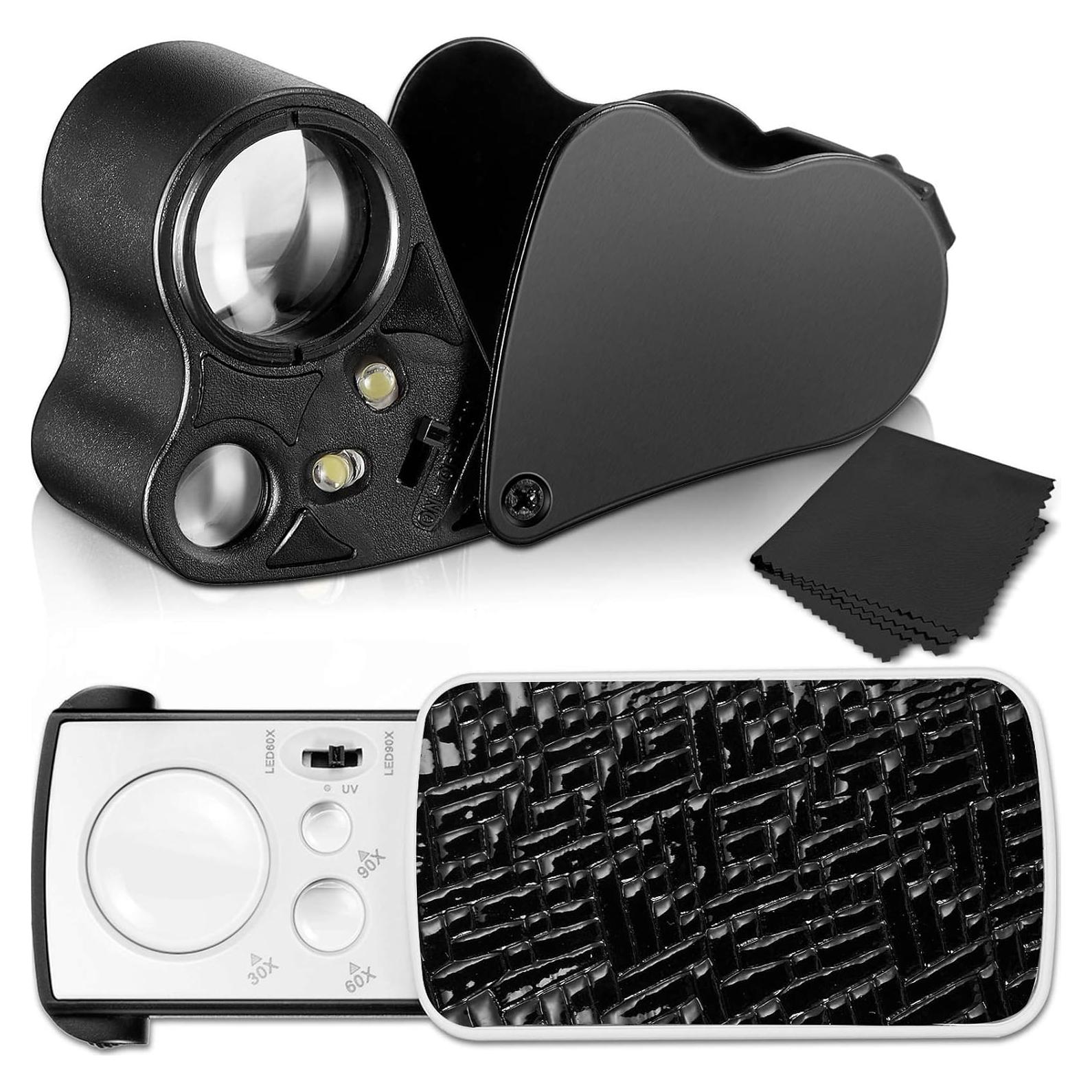 Lupa de Joyero Jetec 30X 60X 90X con Luz LED y UV