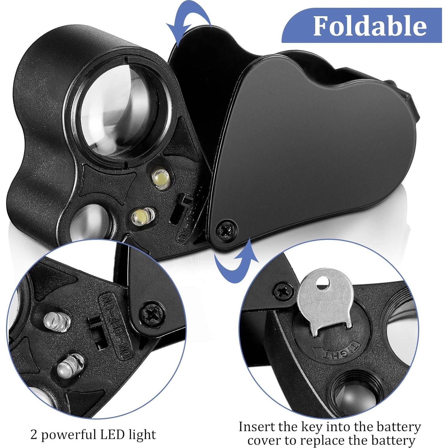 Lupa de Joyero Jetec 30X 60X 90X con Luz LED y UV