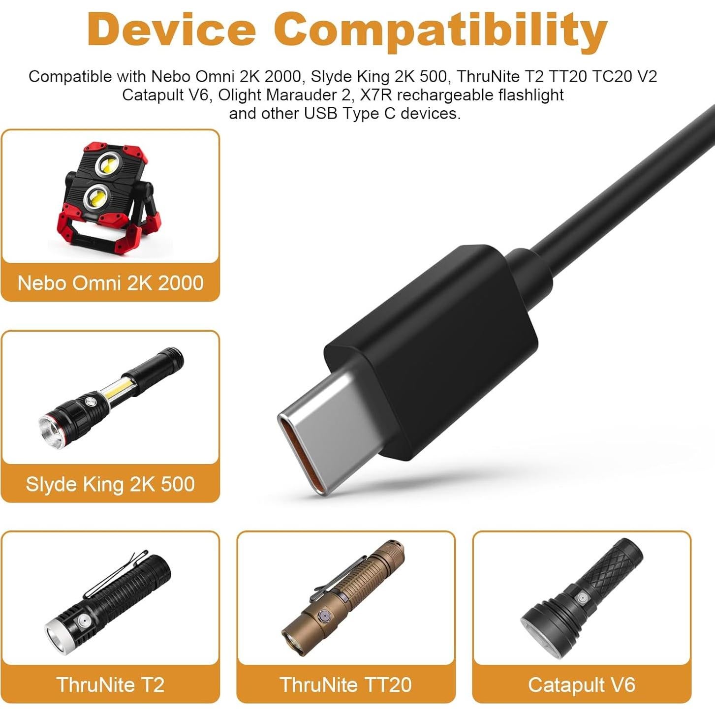 Cable de Carga USB Tipo C Toxaoii 1m para Linternas