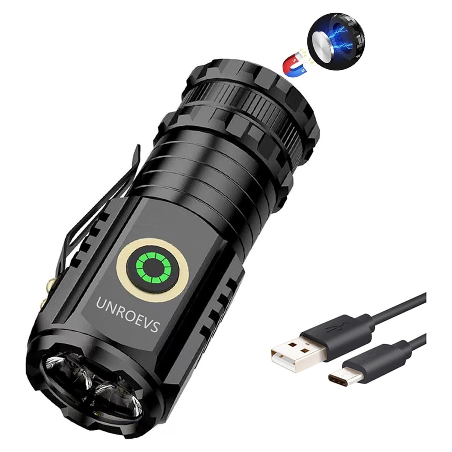 Mini Linterna LED UNROEVS 2550 Lúmenes 5 Modos USB C